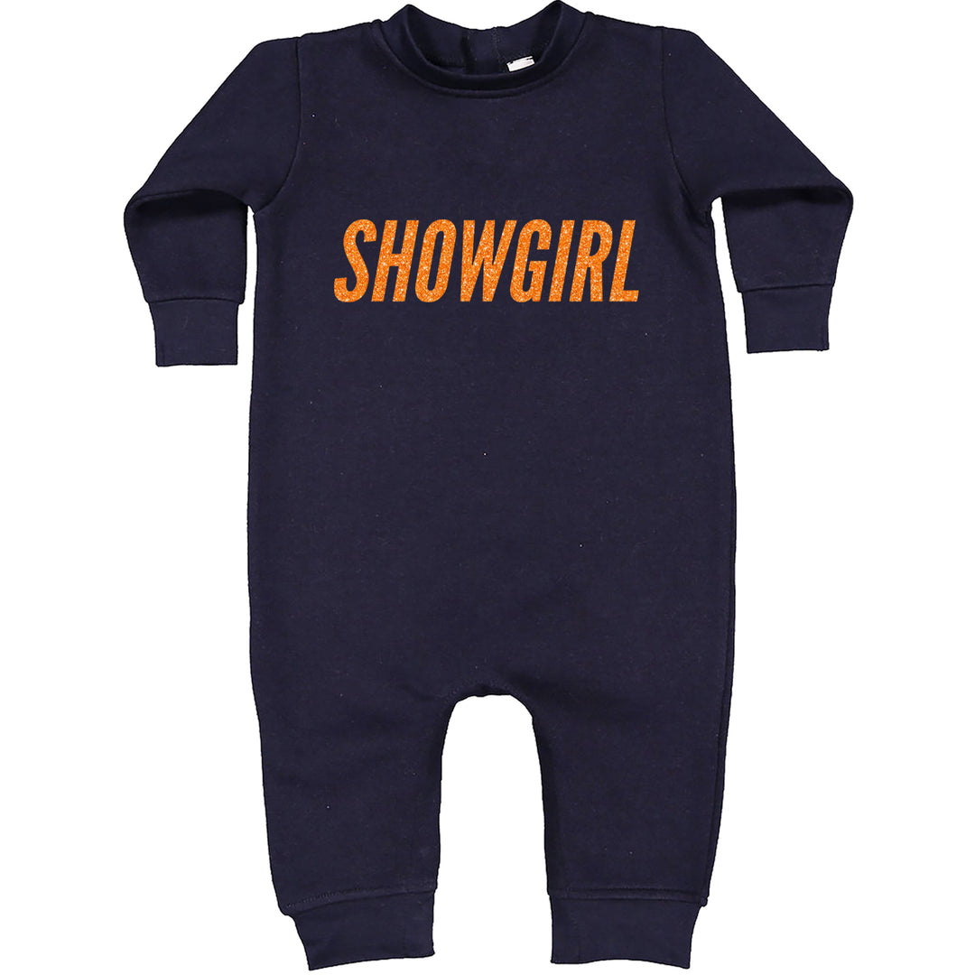Showgirl Orange Glitter Toddler Hoodie Or Infant Fleece Romper Navy Blue