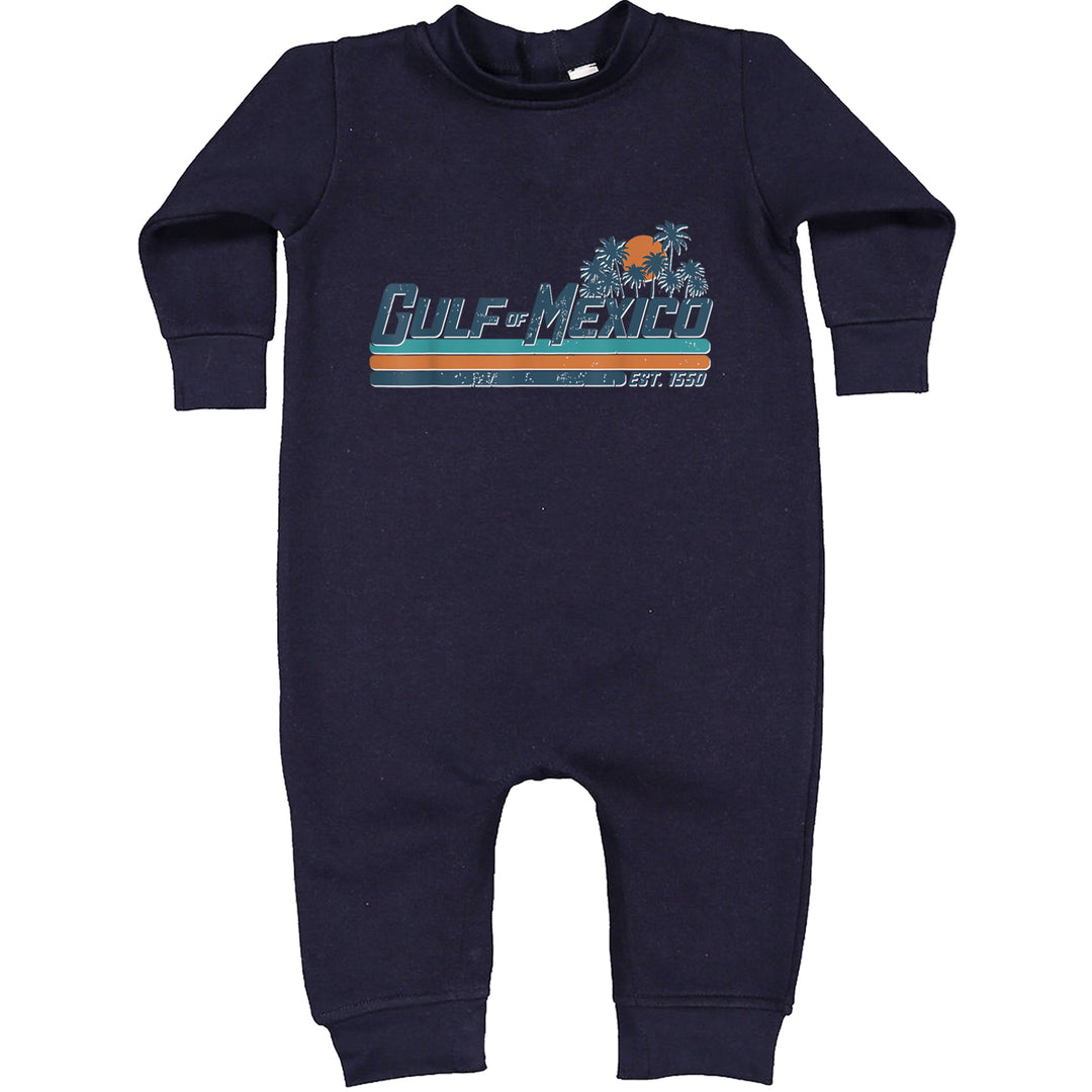 Gulf Of Mexico Established Year 1550 Toddler Hoodie Or Infant Fleece Romper Navy Blue