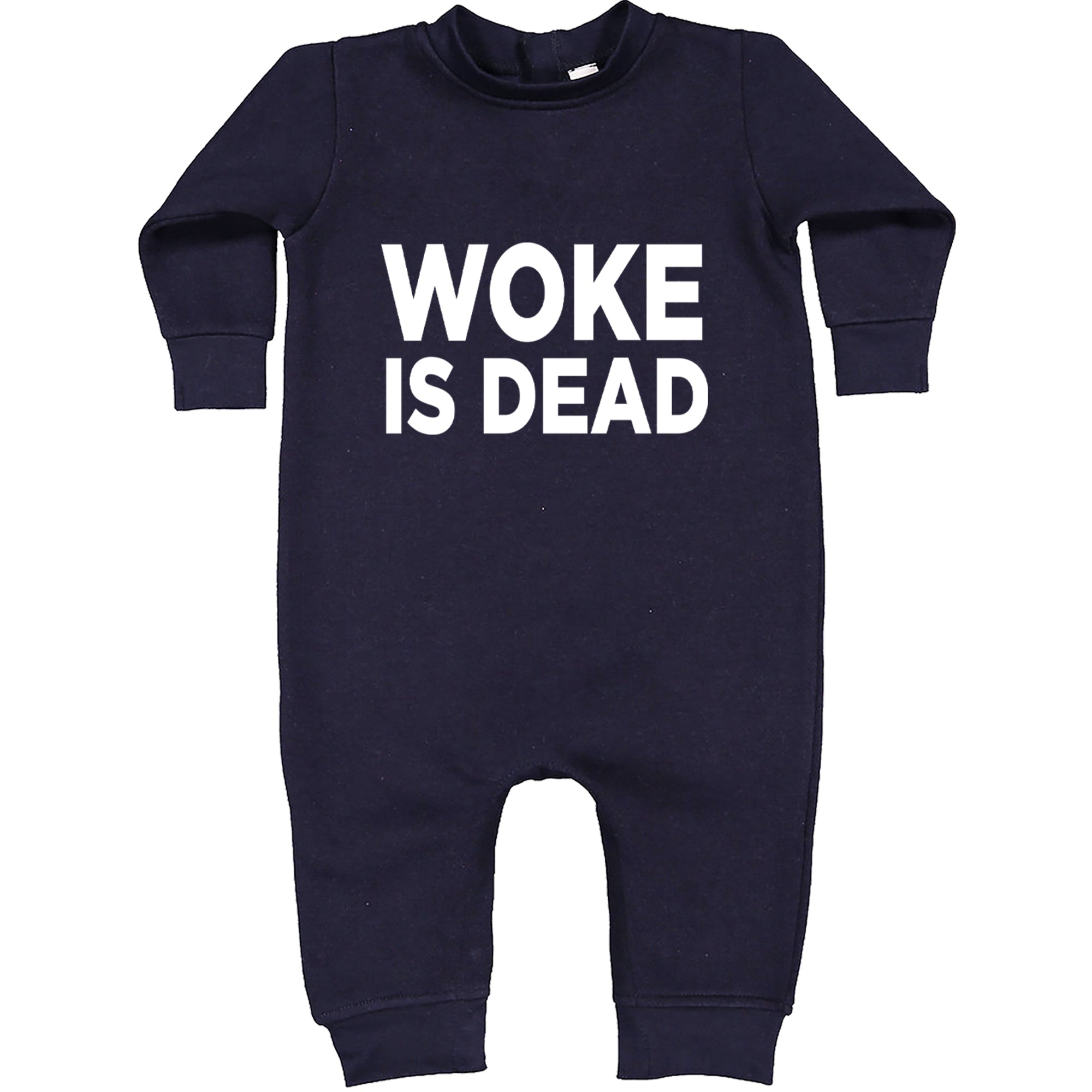 Woke Is Dead Satire Toddler Hoodie Or Infant Fleece Romper Navy Blue