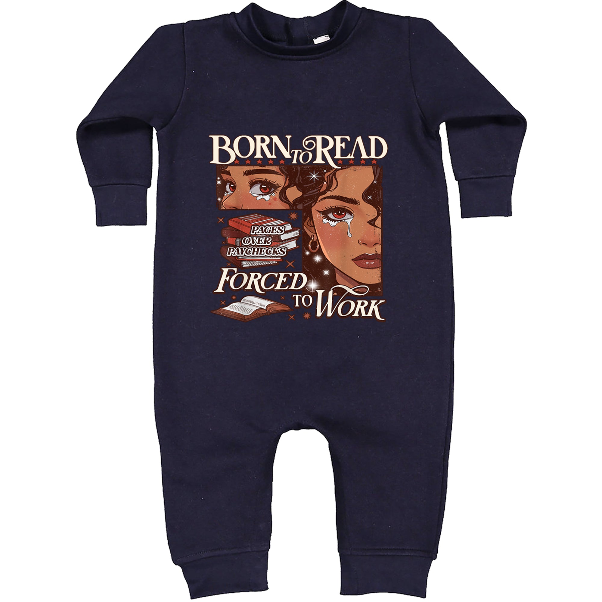 Born To Read Pages Over Paychecks Toddler Hoodie Or Infant Fleece Romper Navy Blue