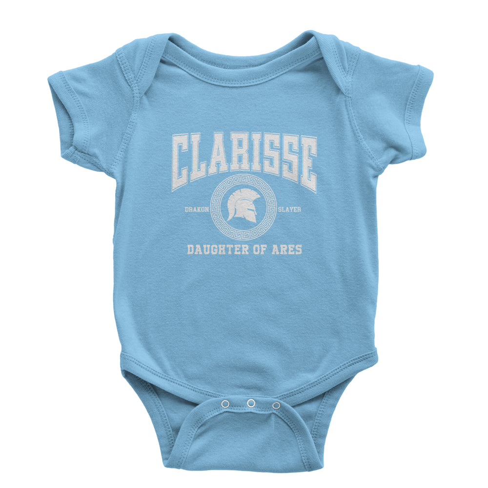 Clarisse Daughter of Ares Battle Ready graphic on Onesie and Toddler T-Shirt in Light Blue