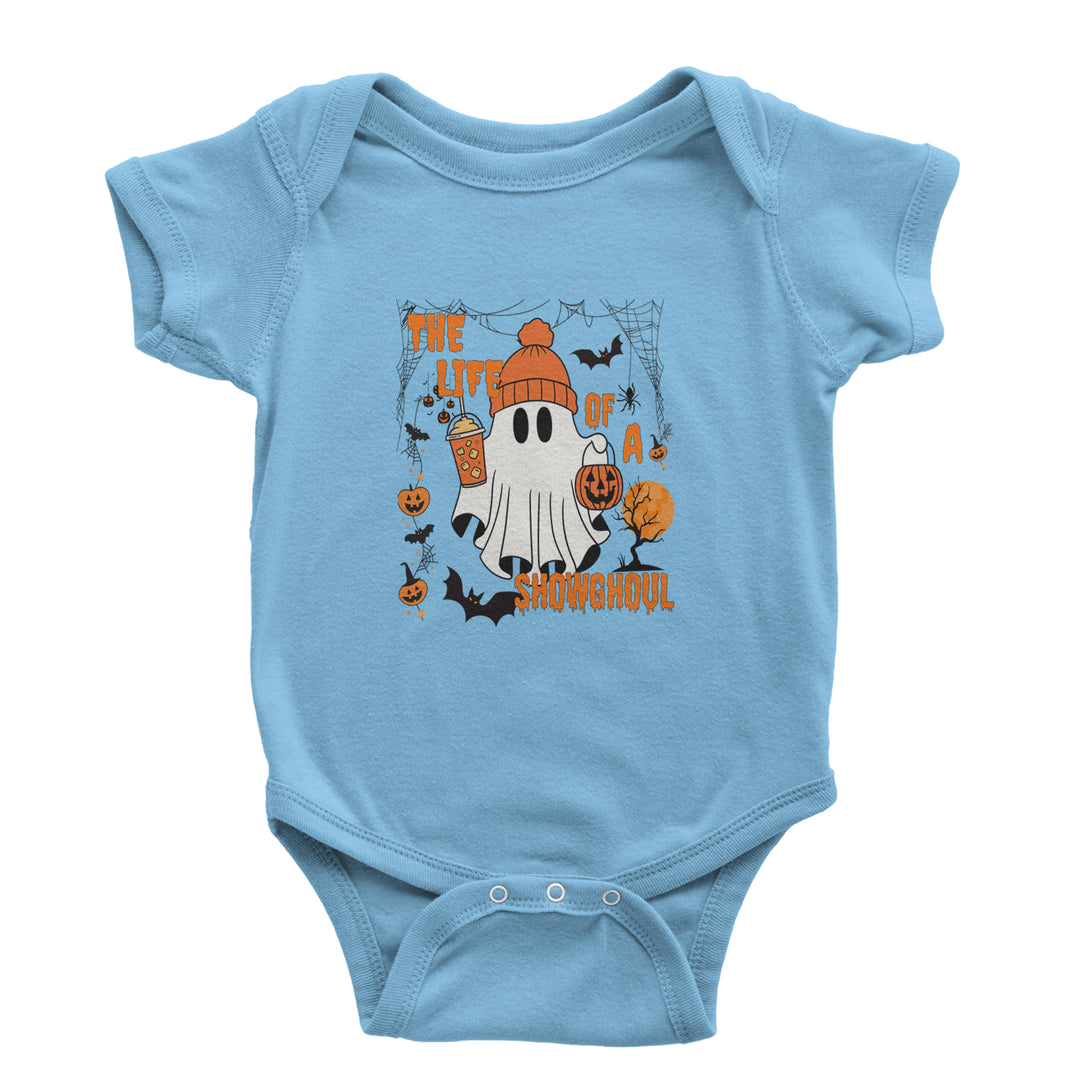 Life of a Showghoul Halloween Showgirl Vibes Infant One-Piece Romper Bodysuit or Toddler T-shirt Light Blue