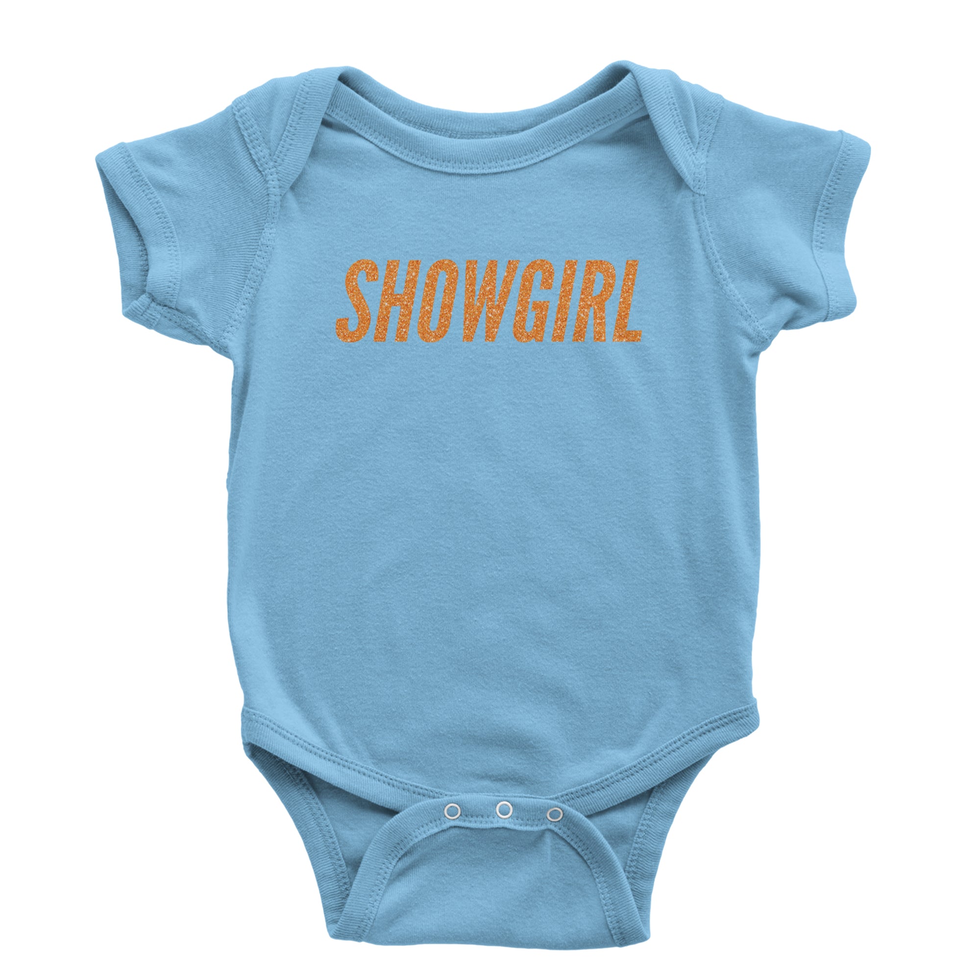 Showgirl Orange Glitter Infant One-Piece Romper Bodysuit Or Toddler T-shirt Light Blue