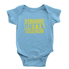 Straight Outta Steeler Nation Football graphic on Onesie and Toddler T-Shirt in Light Blue