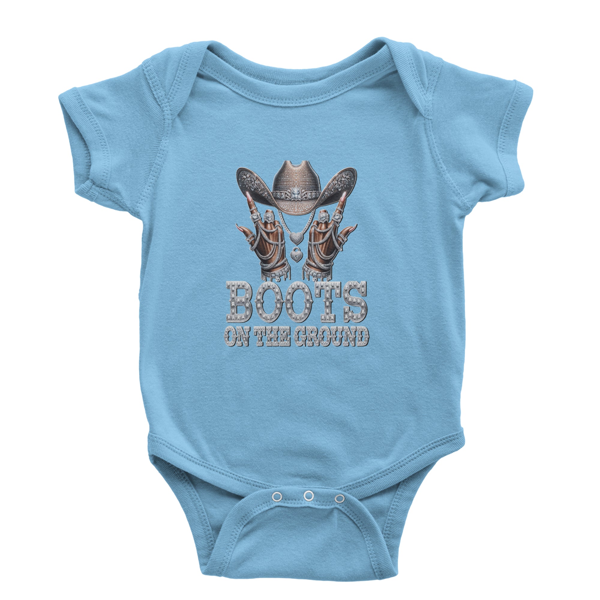 Boots On The Ground Bling Infant One-Piece Romper Bodysuit Or Toddler T-shirt Light Blue