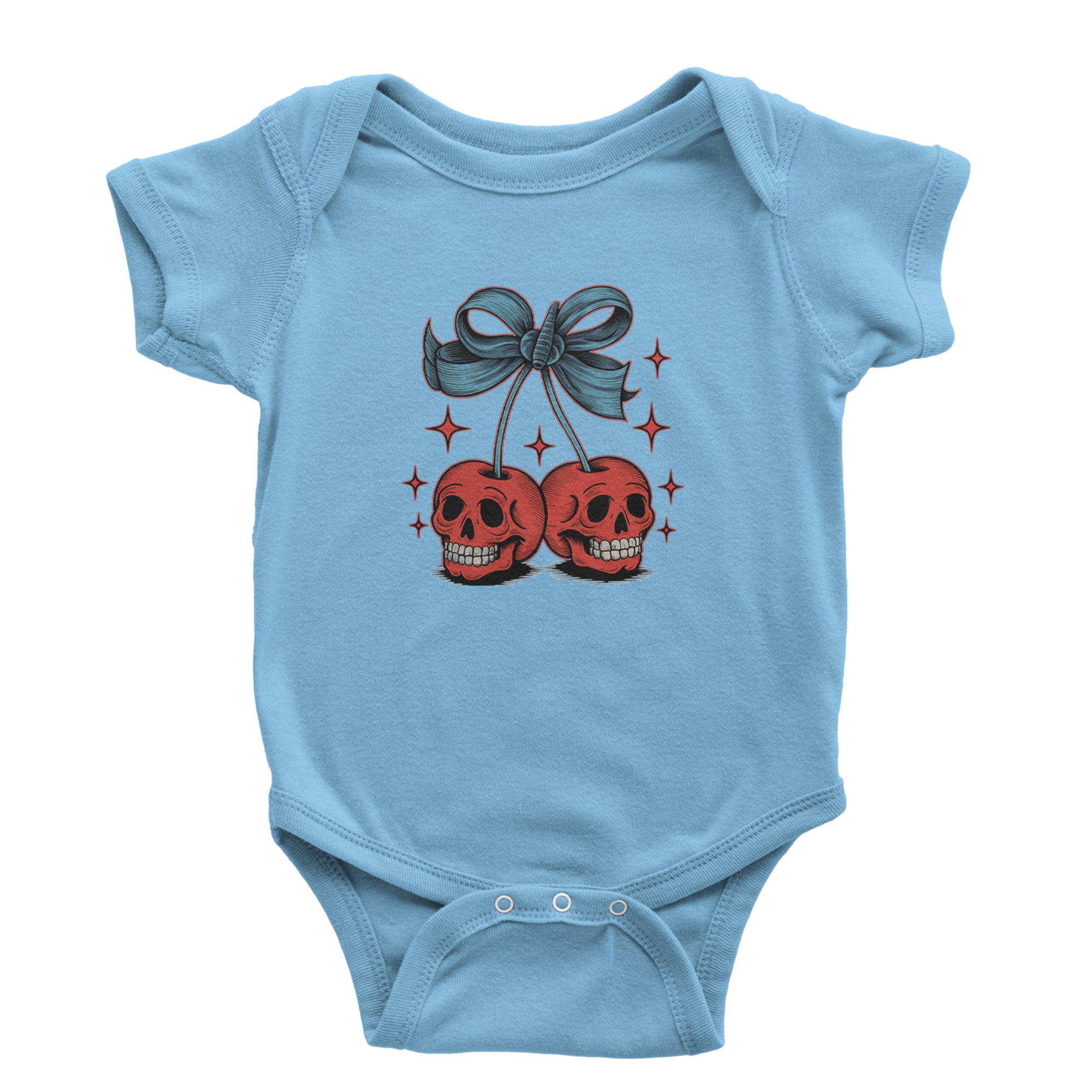 Cherry Skulls Retro Tattoo Infant One-Piece Romper Bodysuit Or Toddler T-shirt Light Blue