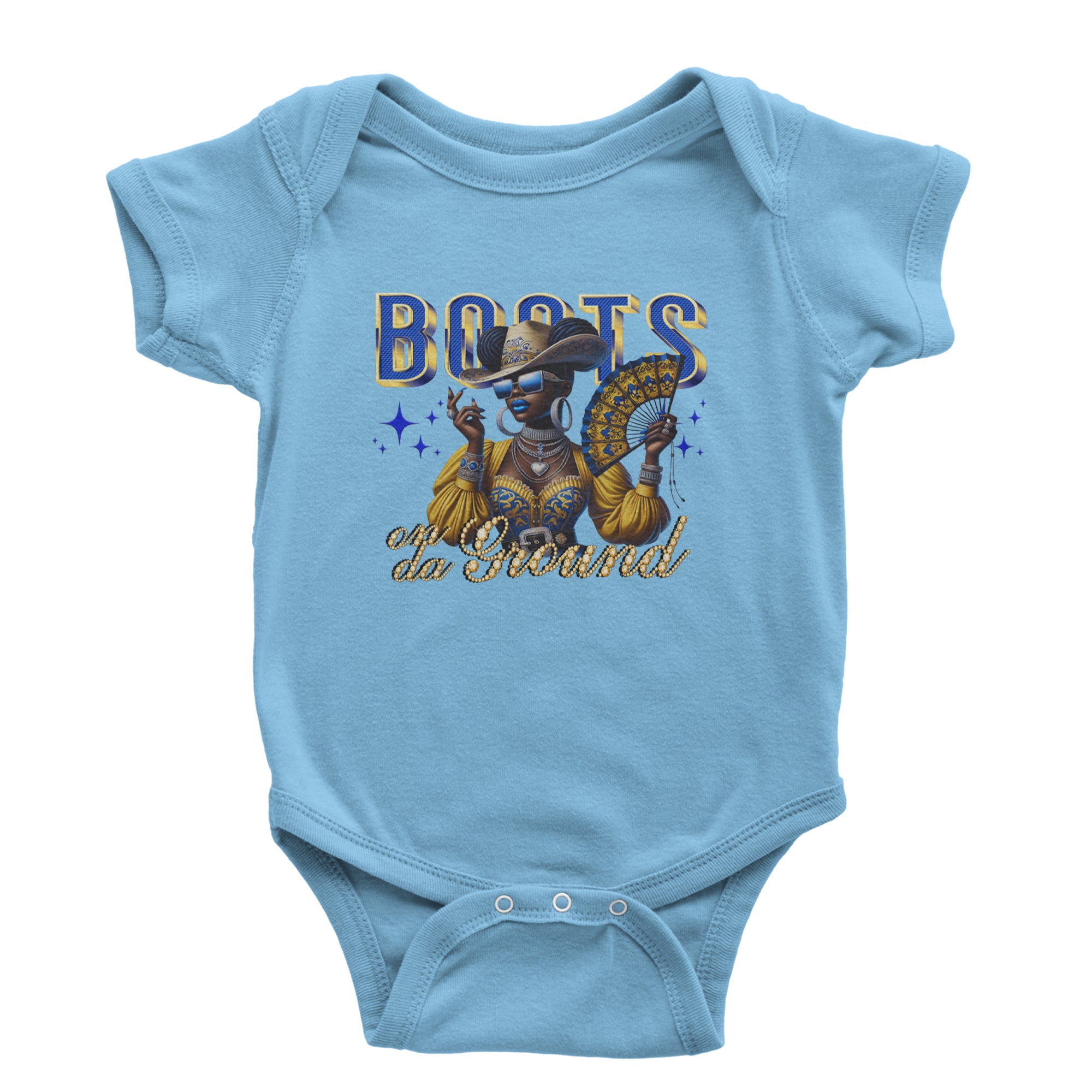 Boots On Da Ground Folding Fan Infant One-Piece Romper Bodysuit Or Toddler T-shirt Light Blue