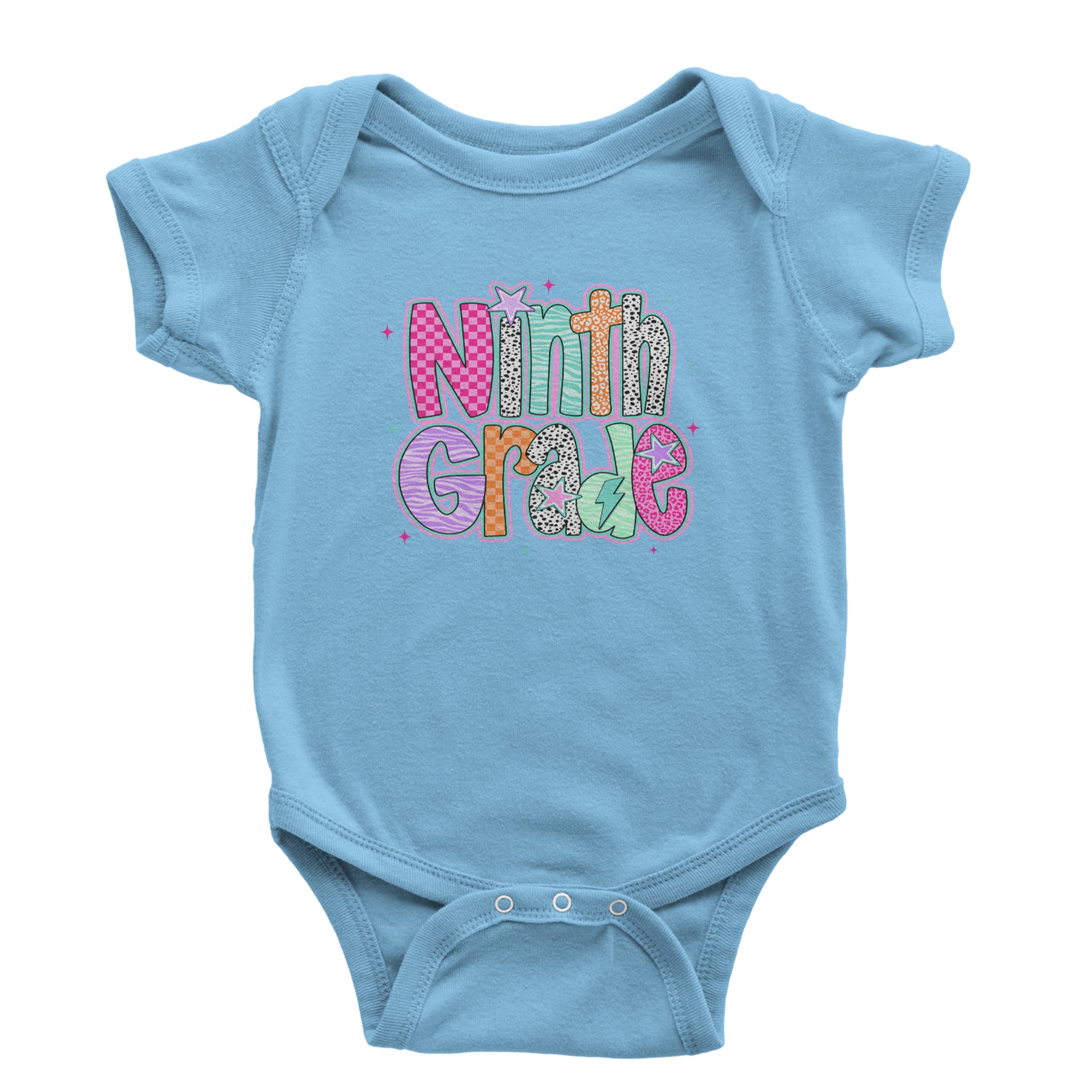 Ninth Grade Freshman Vibes Colorful Back to School Infant One-Piece Romper Bodysuit Or Toddler T-shirt Light Blue