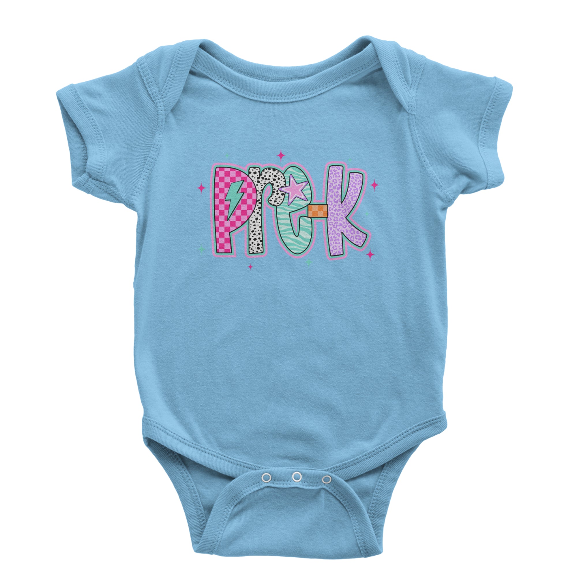 Pre-K Party Time Colorful Back to School Infant One-Piece Romper Bodysuit Or Toddler T-shirt Light Blue