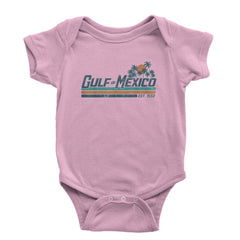 Vintage sunset and palm "Gulf of Mexico" "EST." artwork on Infant Baby Rib Bodysuit and Toddler Cotton Jersey T-Shirt