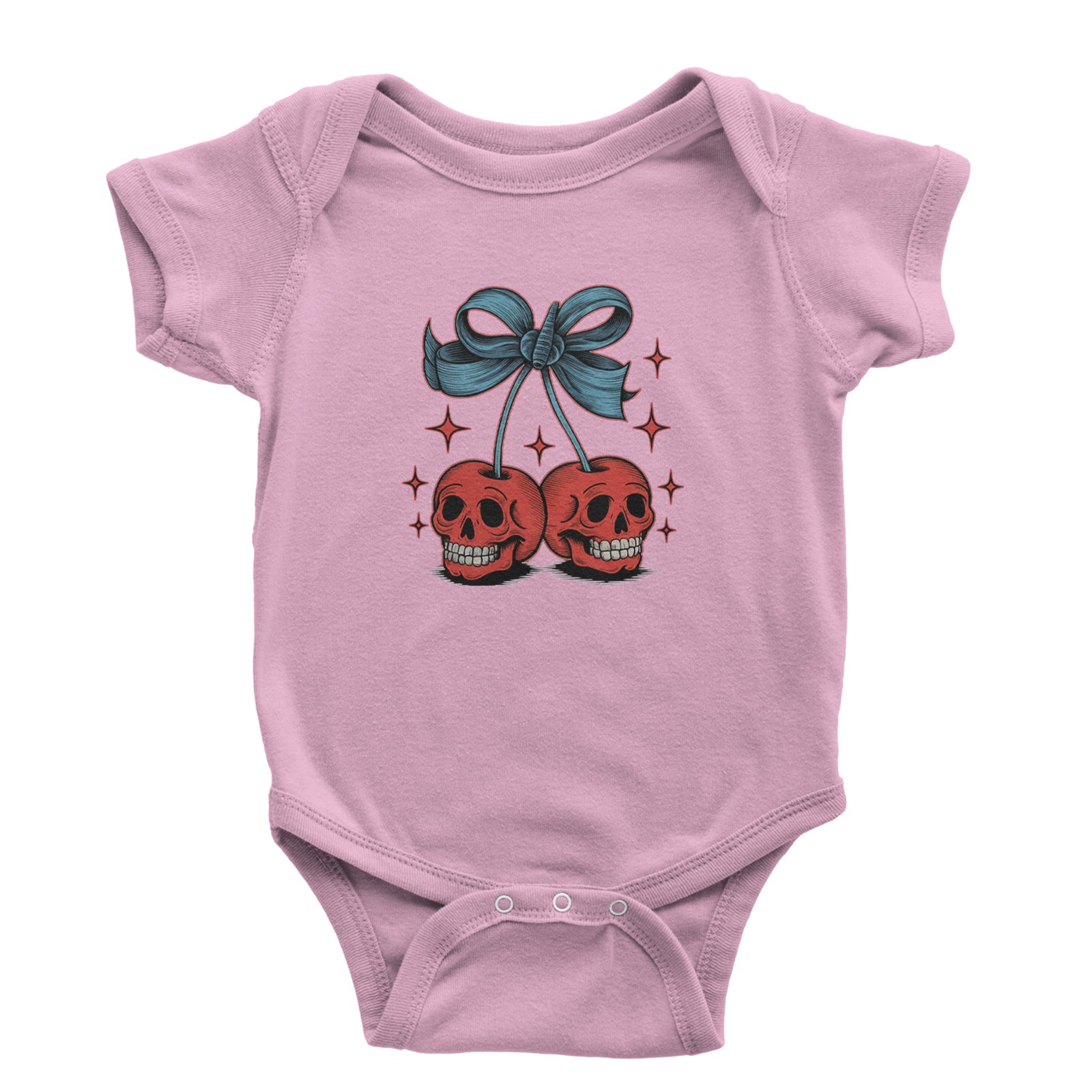 Cherry Skulls Retro Tattoo Infant One-Piece Romper Bodysuit Or Toddler T-shirt Light Pink