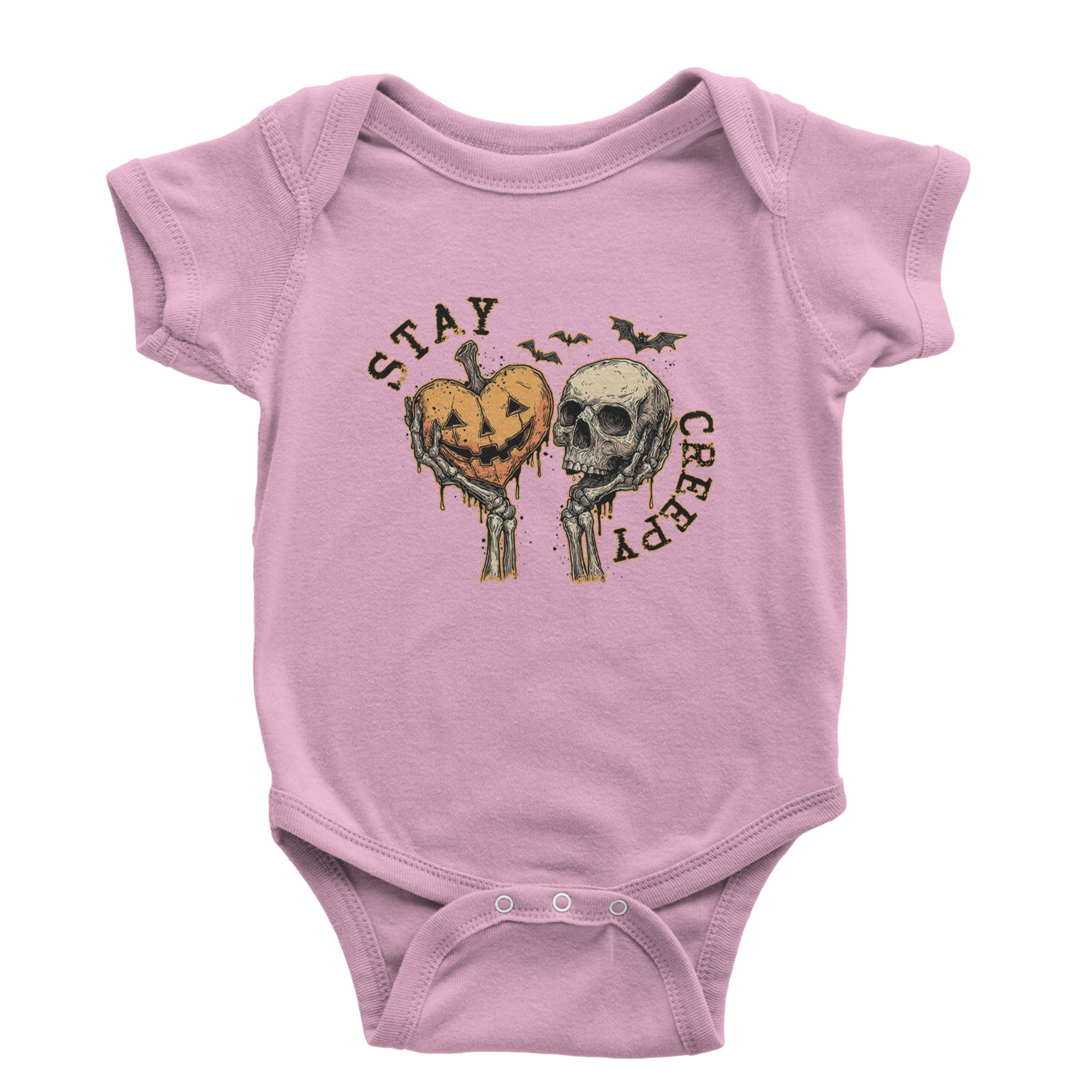 Stay Creepy Skull and Pumpkin Halloween Infant One-Piece Romper Bodysuit Or Toddler T-shirt Light Pink