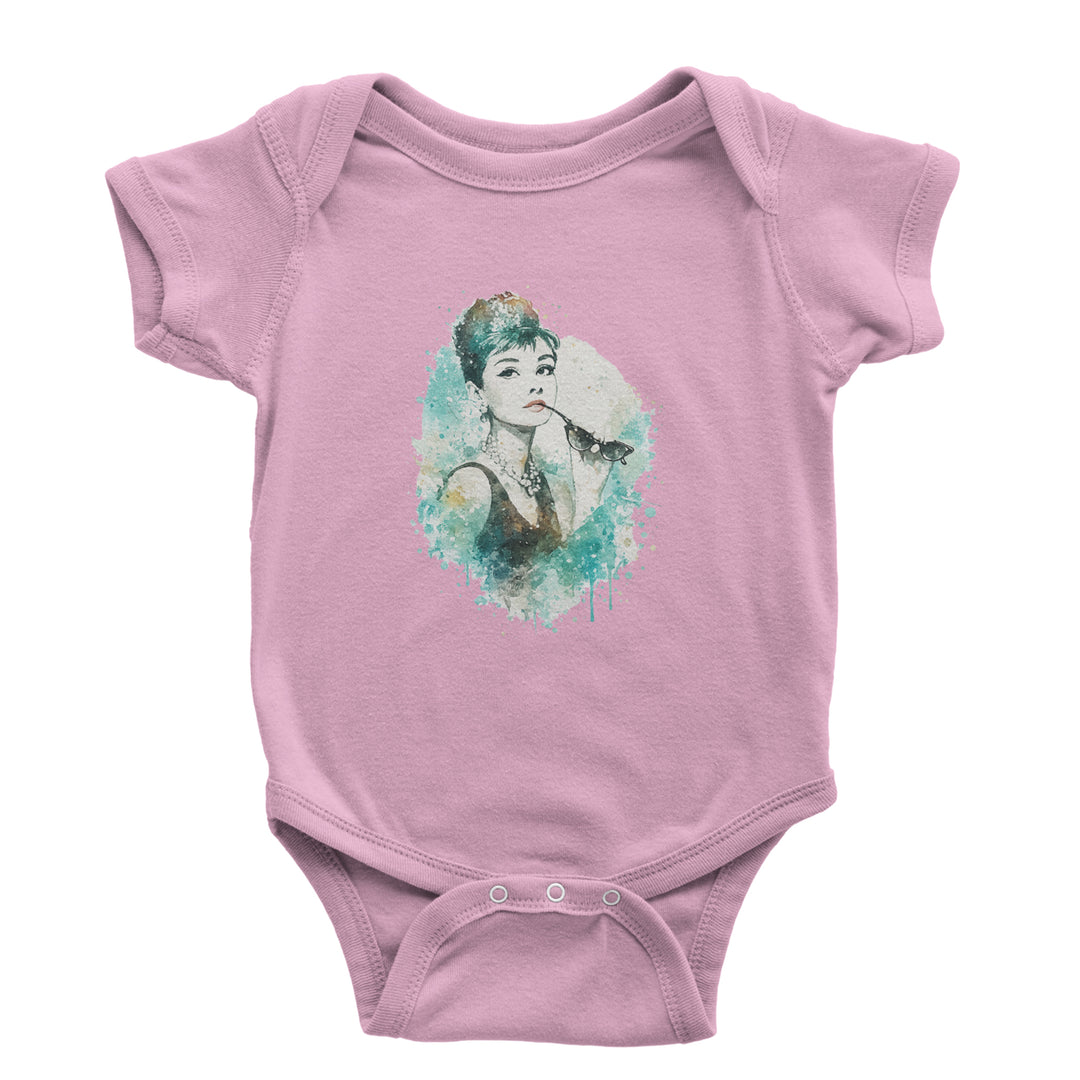 Mrs. Herpburn Iconic Watercolors Infant One-Piece Romper Bodysuit Or Toddler T-shirt Light Pink