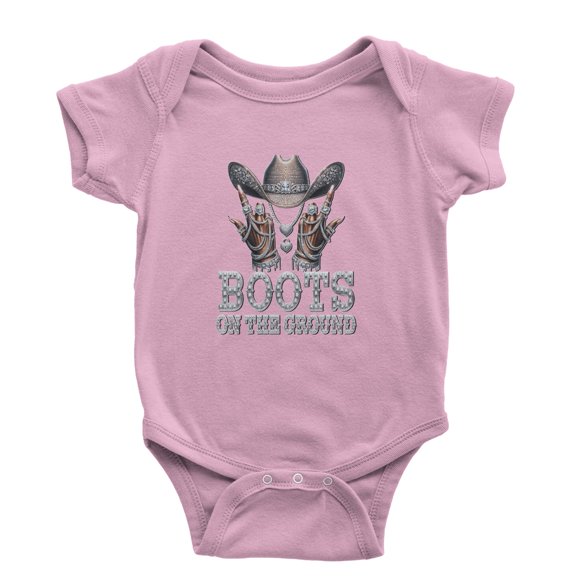 Boots On The Ground Bling Infant One-Piece Romper Bodysuit Or Toddler T-shirt Light Pink