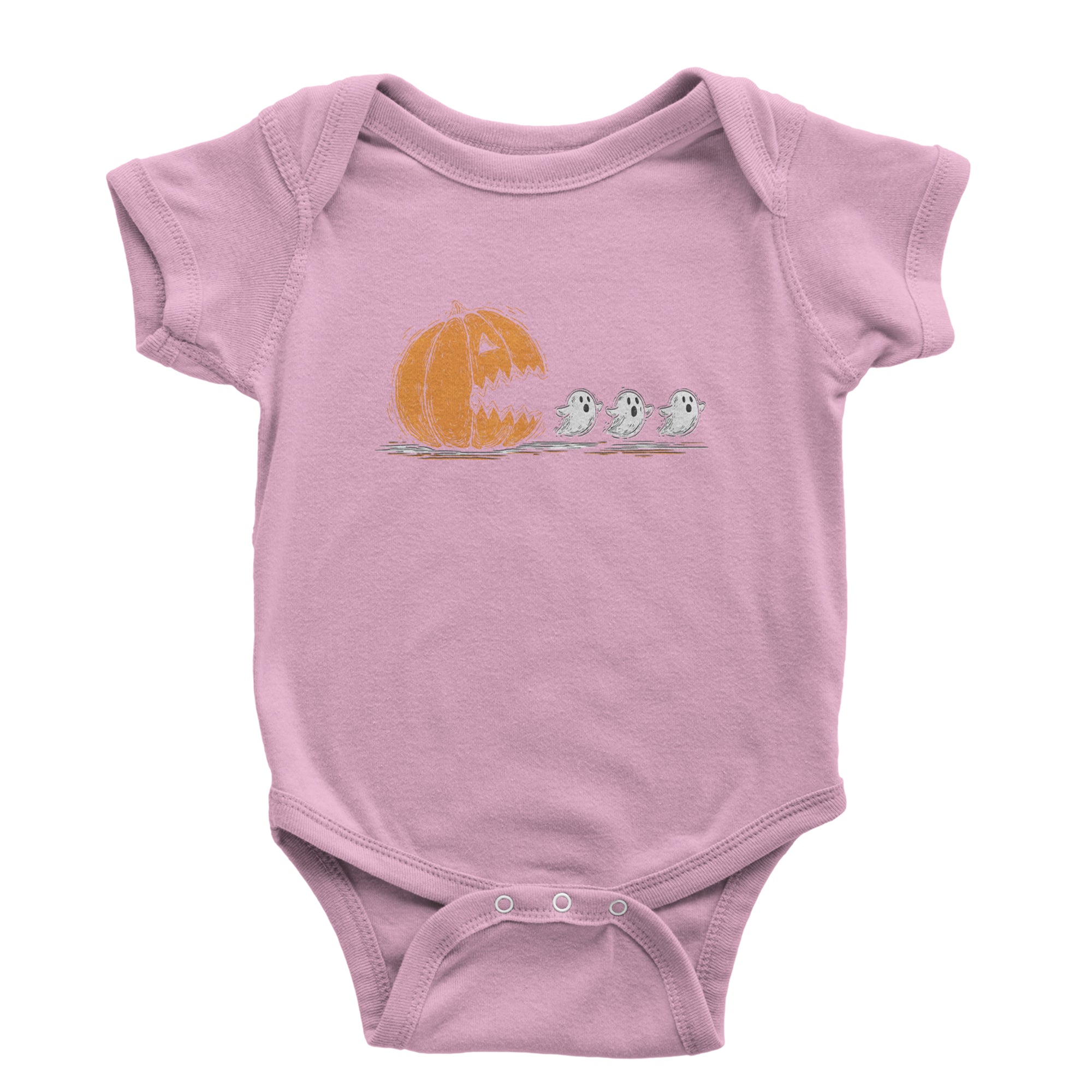 Pumpkin Pacman Chasing Ghosts Halloween Infant One-Piece Romper Bodysuit Or Toddler T-shirt Light Pink