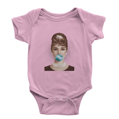 Audrey Hepburn pop-art portrait with bright blue bubble gum on Infant Baby Rib Bodysuit or Toddler Cotton Jersey T-Shirt
