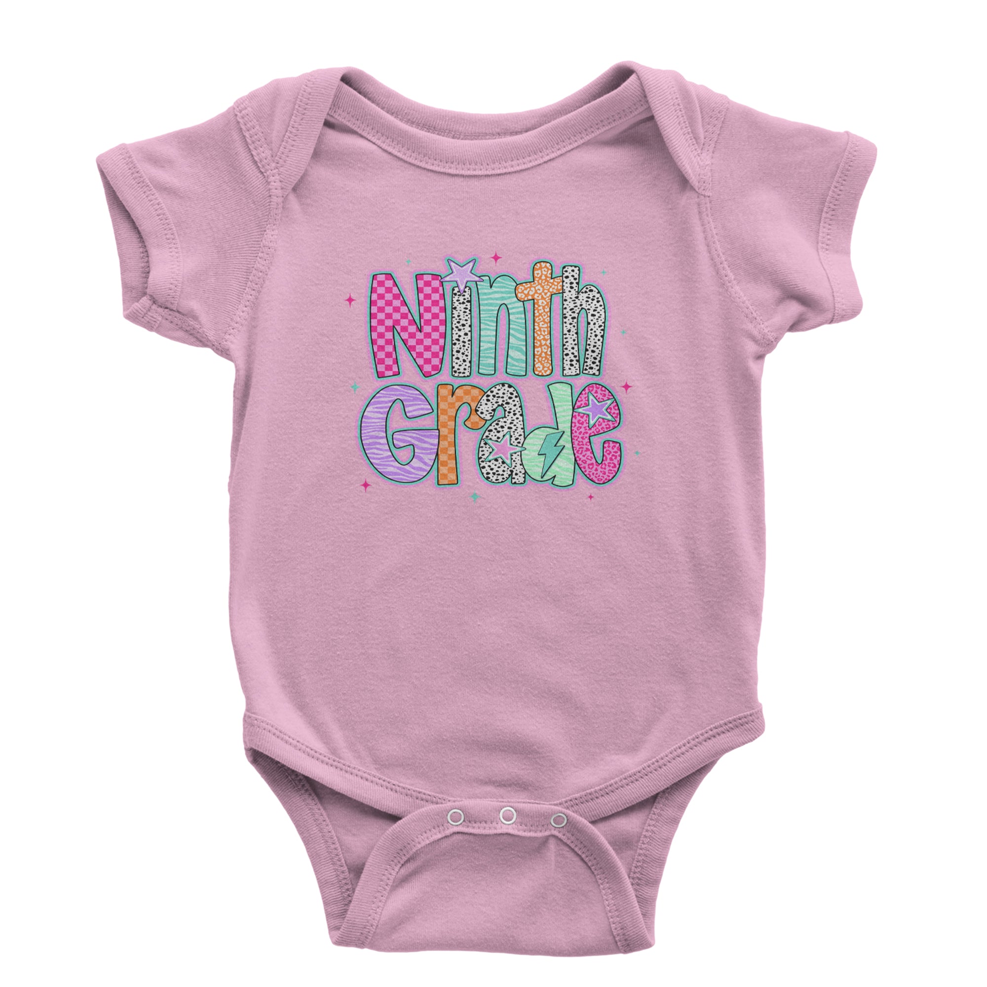 Ninth Grade Freshman Vibes Colorful Back to School Infant One-Piece Romper Bodysuit Or Toddler T-shirt Light Pink