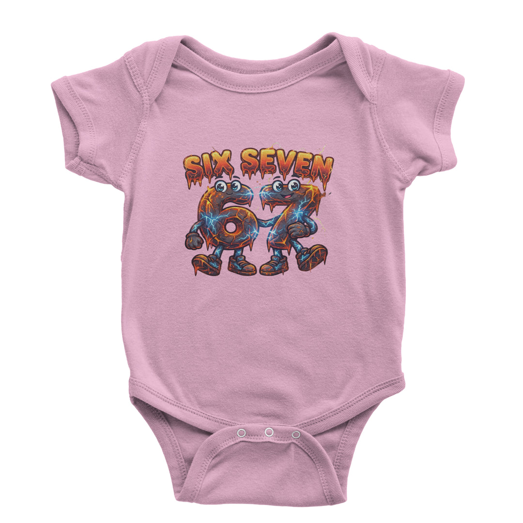 67 Lava Lightning Six Seven Meme Infant One-Piece Romper Bodysuit Or Toddler T-shirt Light Pink
