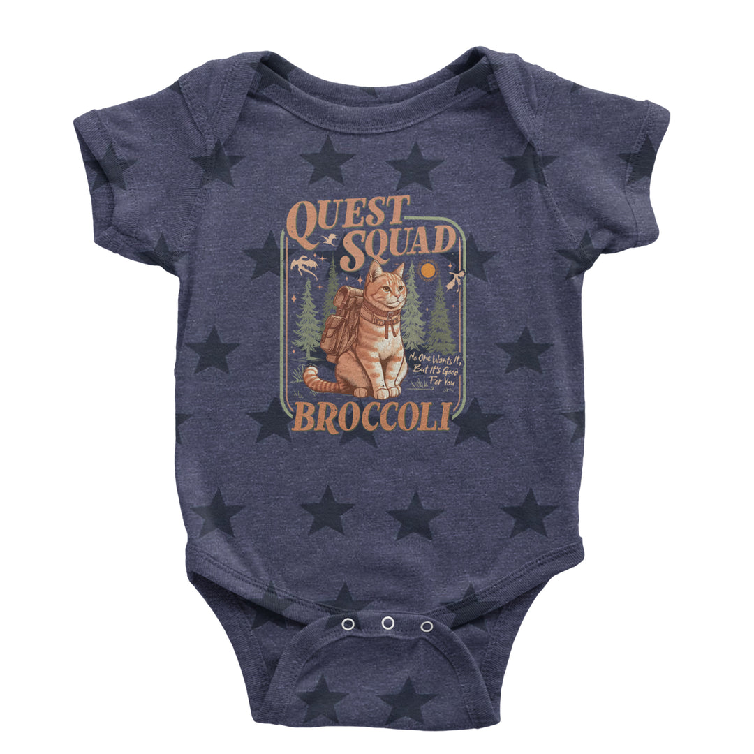 Quest Squad Broccoli Cat Fantasy Reader  Infant One-Piece Romper Bodysuit Or Toddler T-shirt Navy Blue STAR