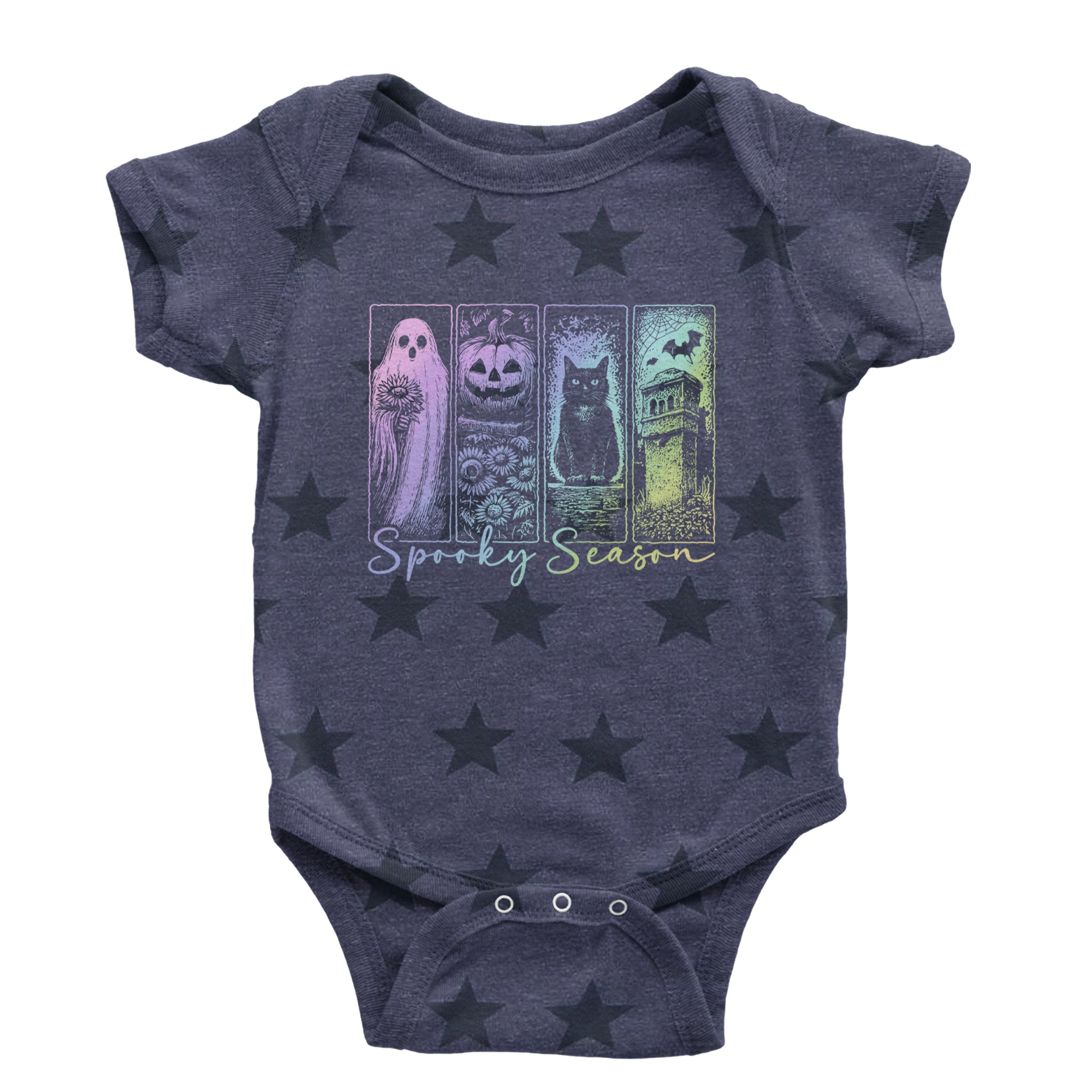 Spooky Season Cute Pastel Halloween Design Infant One-Piece Romper Bodysuit Or Toddler T-shirt Navy Blue STAR
