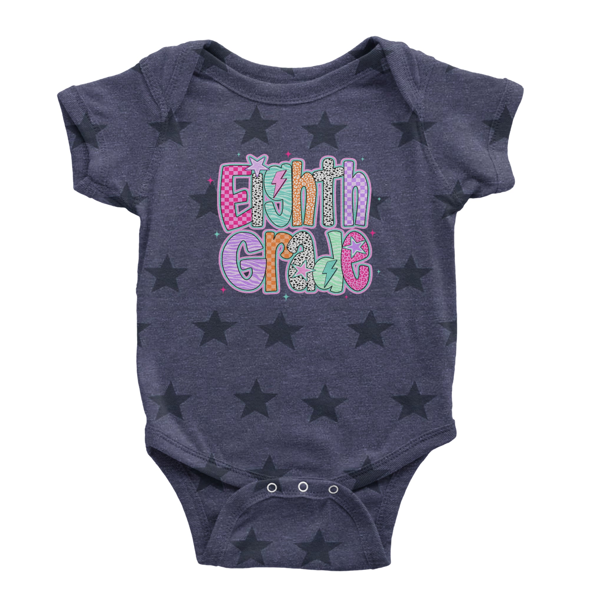 Eighth Grade Energy Colorful Back to School Infant One-Piece Romper Bodysuit Or Toddler T-shirt Navy Blue STAR