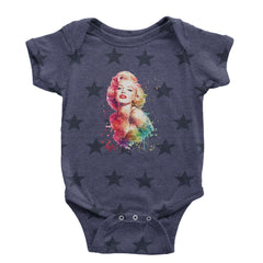 Mrs. Monroe Watercolors Bombshell Infant One-Piece Romper Bodysuit Or Toddler T-shirt Navy Blue STAR