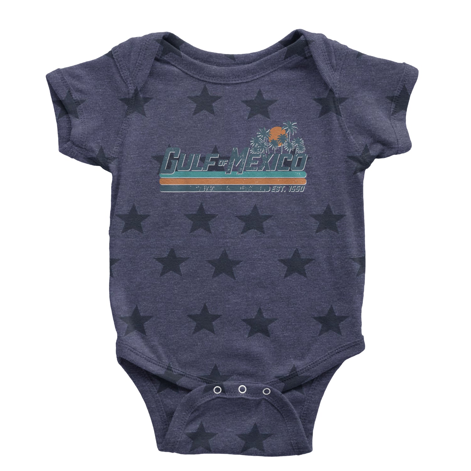 Gulf Of Mexico Established Year 1550 Infant One-Piece Romper Bodysuit Or Toddler T-shirt Navy Blue STAR