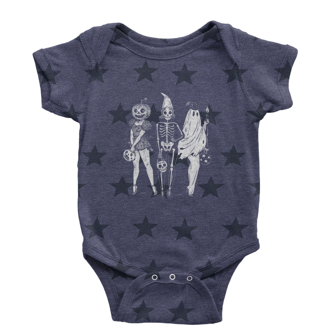 Vintage Spooky Squad Pinup Halloween Design Infant One-Piece Romper Bodysuit Or Toddler T-shirt Navy Blue STAR