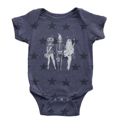 Vintage Spooky Squad Pinup Halloween Design Infant One-Piece Romper Bodysuit Or Toddler T-shirt Navy Blue STAR