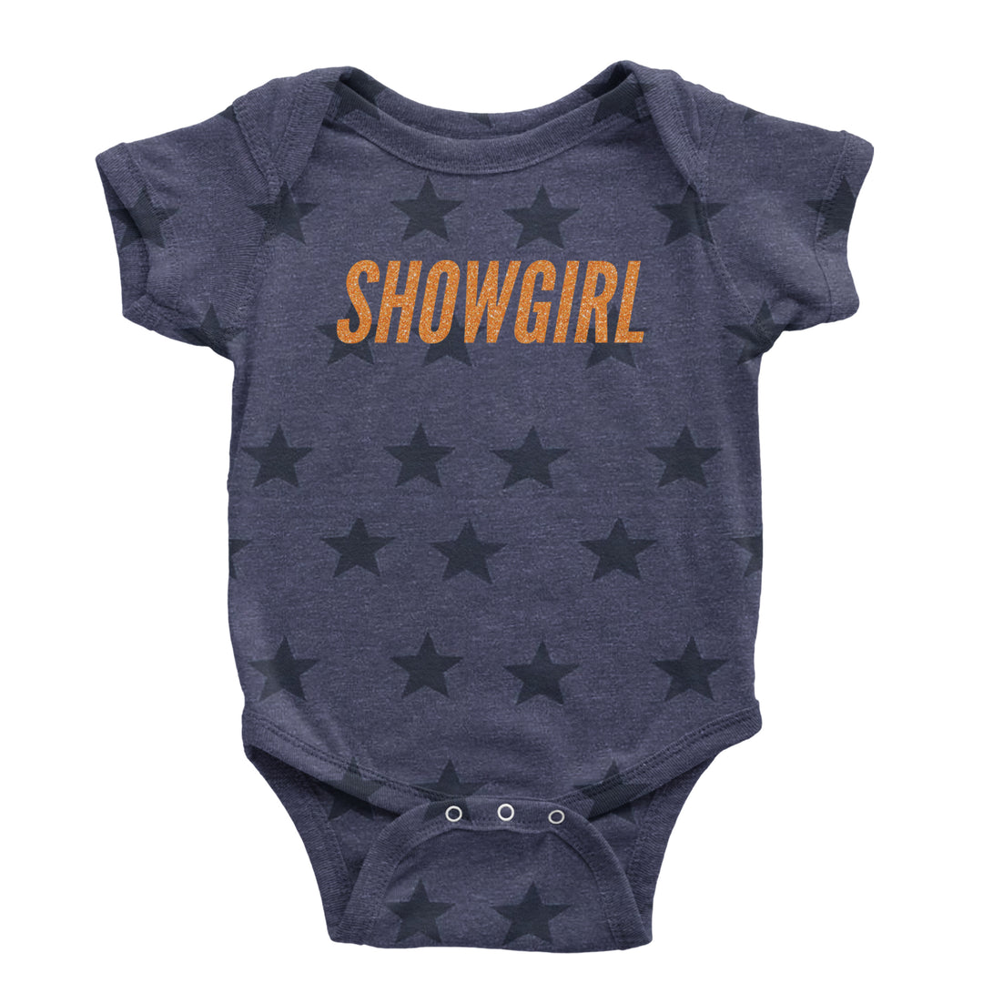 Showgirl Orange Glitter Infant One-Piece Romper Bodysuit Or Toddler T-shirt Navy Blue STAR