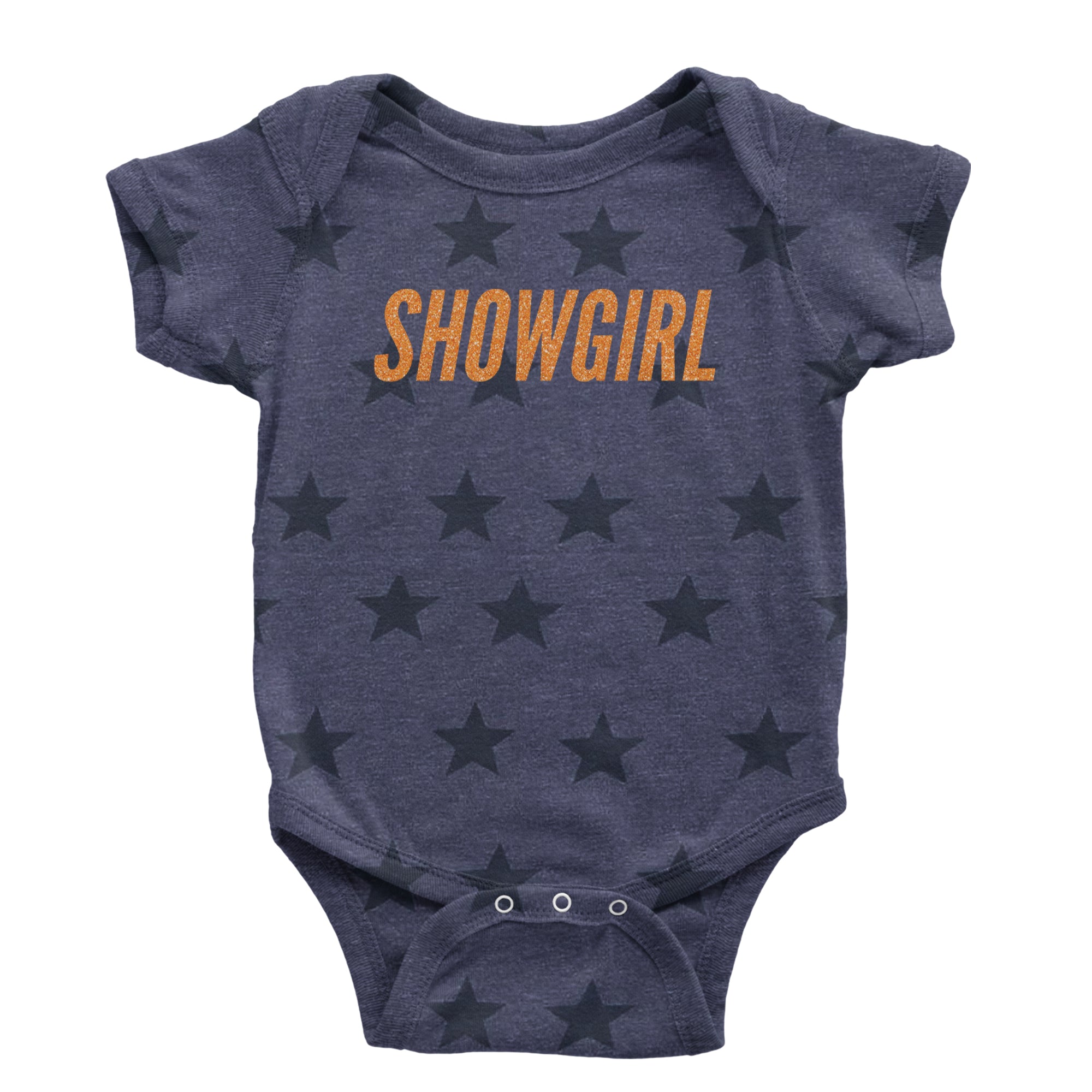 Showgirl Orange Glitter Infant One-Piece Romper Bodysuit Or Toddler T-shirt Navy Blue STAR