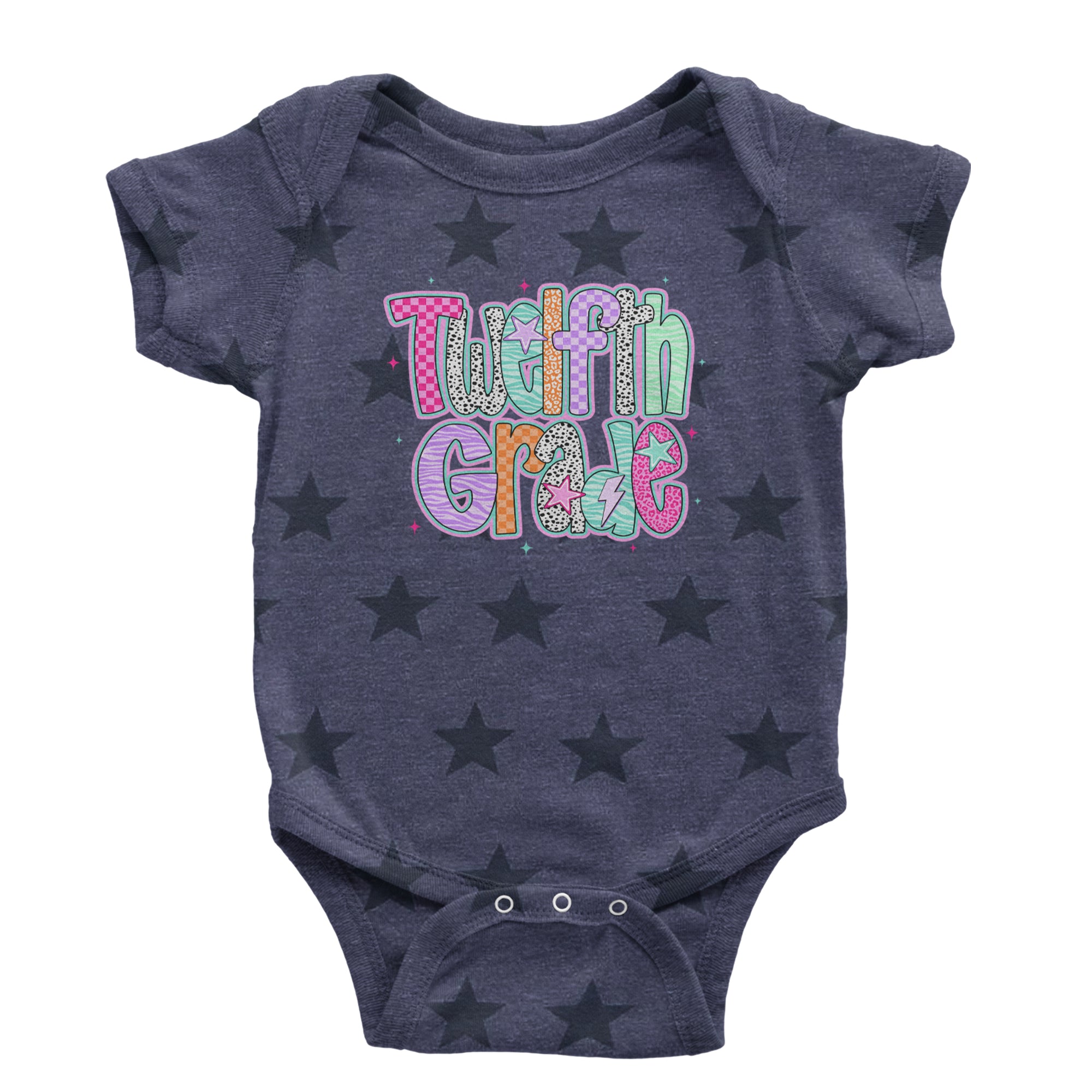 Senior Year Colorful Back to School Infant One-Piece Romper Bodysuit Or Toddler T-shirt Navy Blue STAR