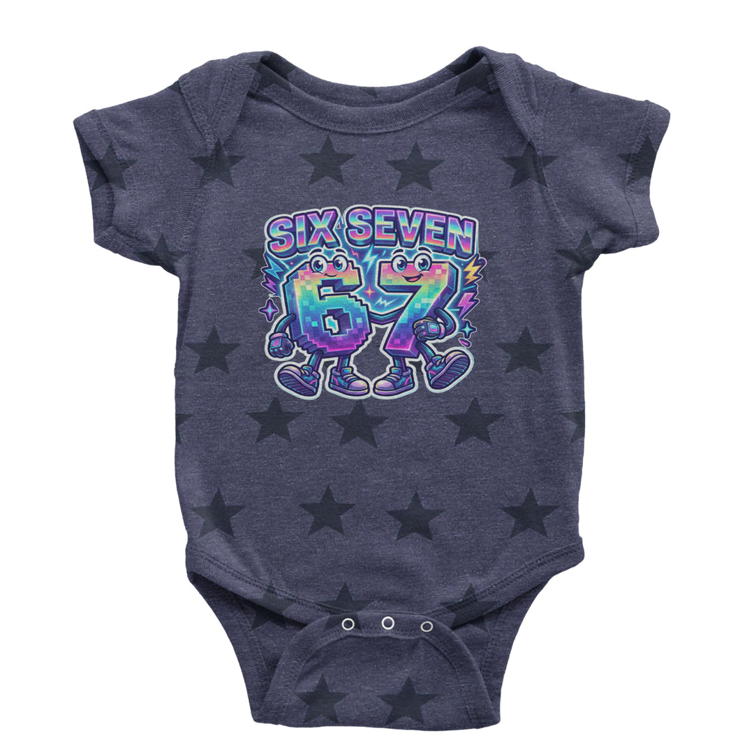 Six Seven 67 Retro Pixel Buddies Infant One-Piece Romper Bodysuit Or Toddler T-shirt Navy Blue STAR