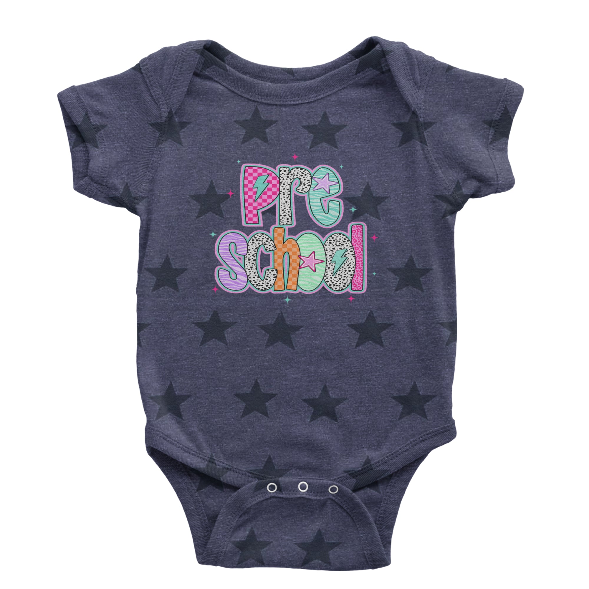 Preschool Power Colorful Back to School Infant One-Piece Romper Bodysuit Or Toddler T-shirt Navy Blue STAR