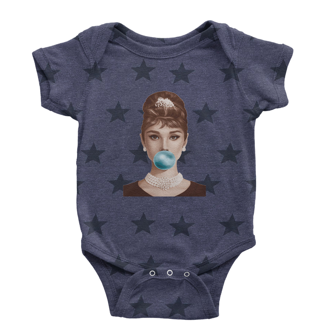 Audrey Hepburn Chewing Bubble Gum American Icon Infant One-Piece Romper Bodysuit Or Toddler T-shirt Navy Blue STAR
