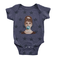 Audrey Hepburn Chewing Bubble Gum American Icon Infant One-Piece Romper Bodysuit Or Toddler T-shirt Navy Blue STAR