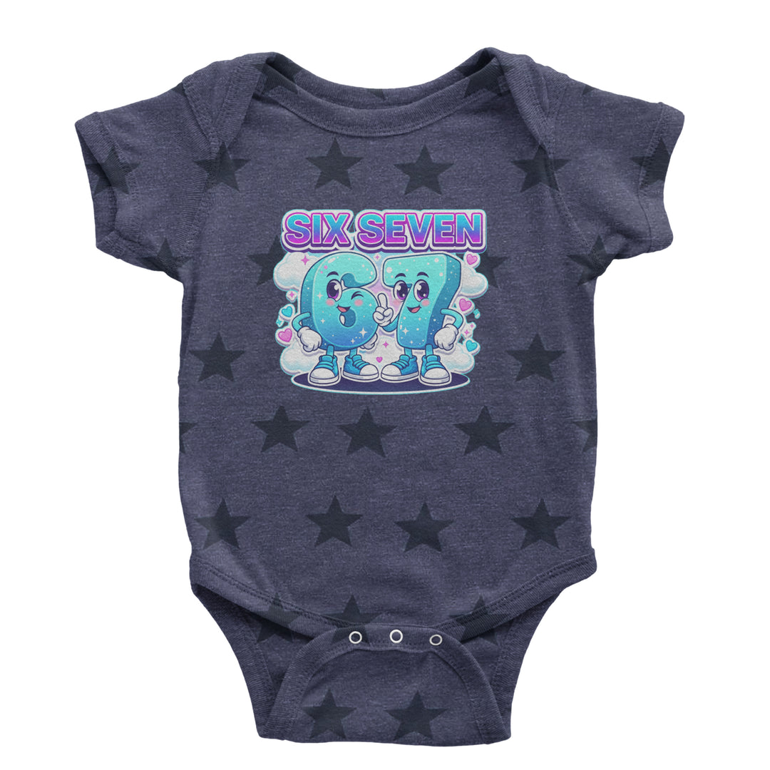 67 Six Seven Meme Kawaii Cloud Infant One-Piece Romper Bodysuit Or Toddler T-shirt Navy Blue STAR