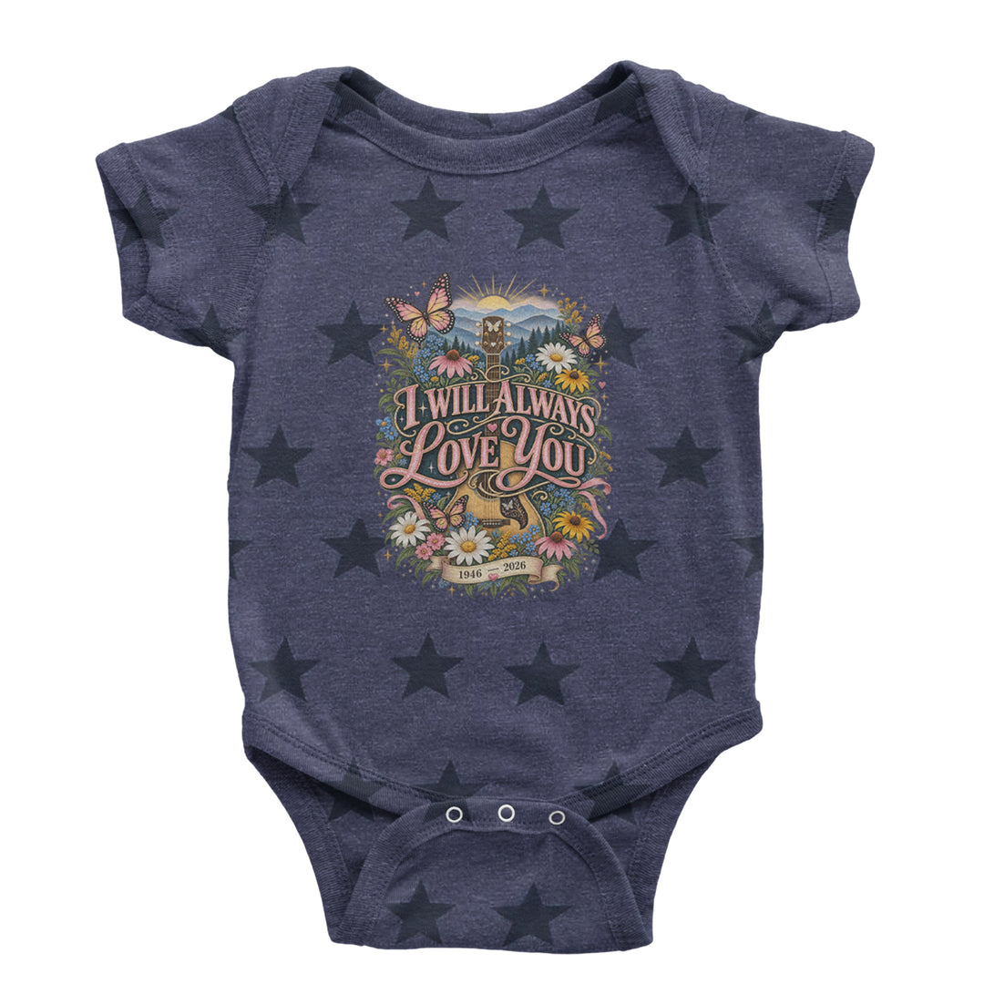 I Will Always Love You Dolly Infant One-Piece Romper Bodysuit Or Toddler T-shirt Navy Blue STAR