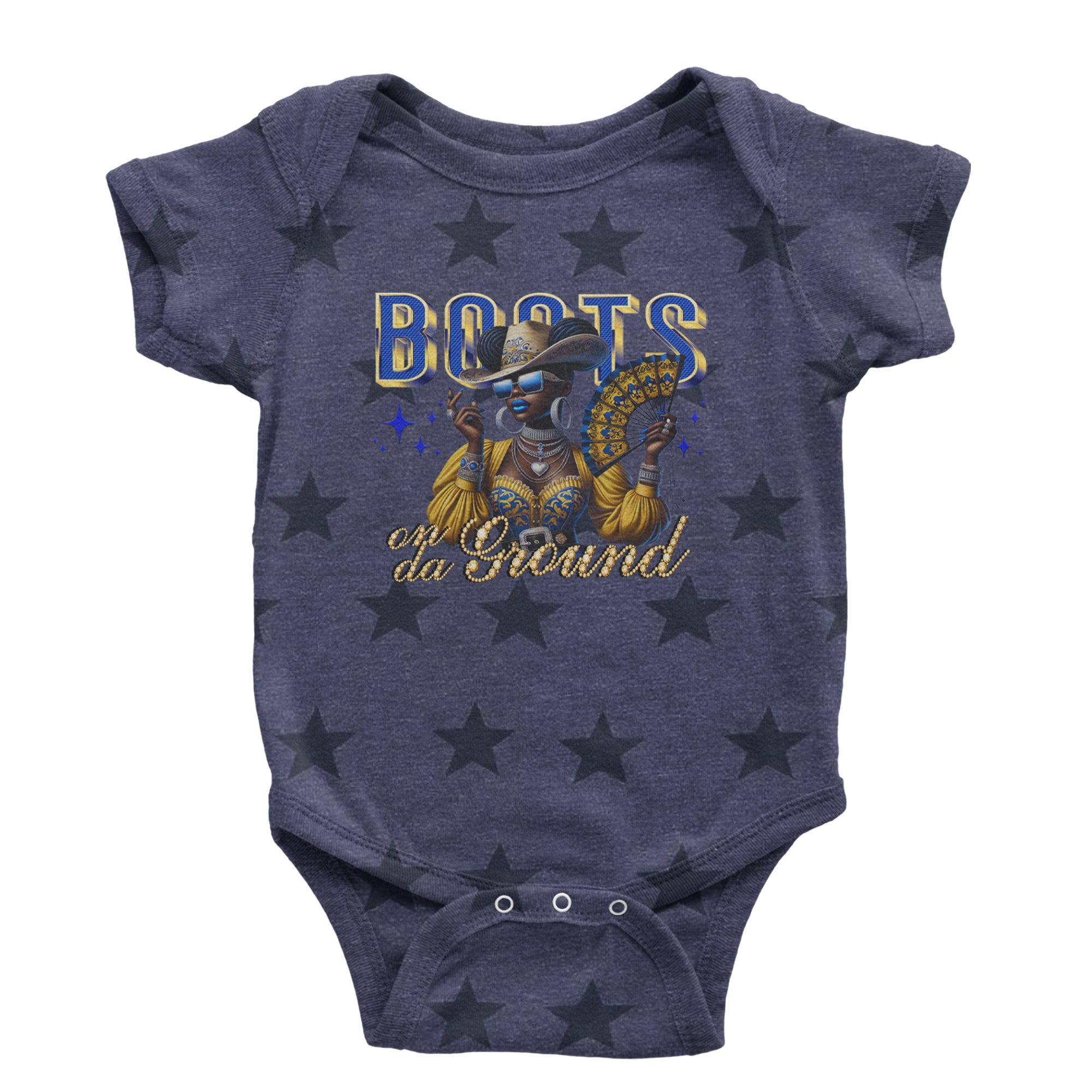 Boots On Da Ground Folding Fan Infant One-Piece Romper Bodysuit Or Toddler T-shirt Navy Blue STAR