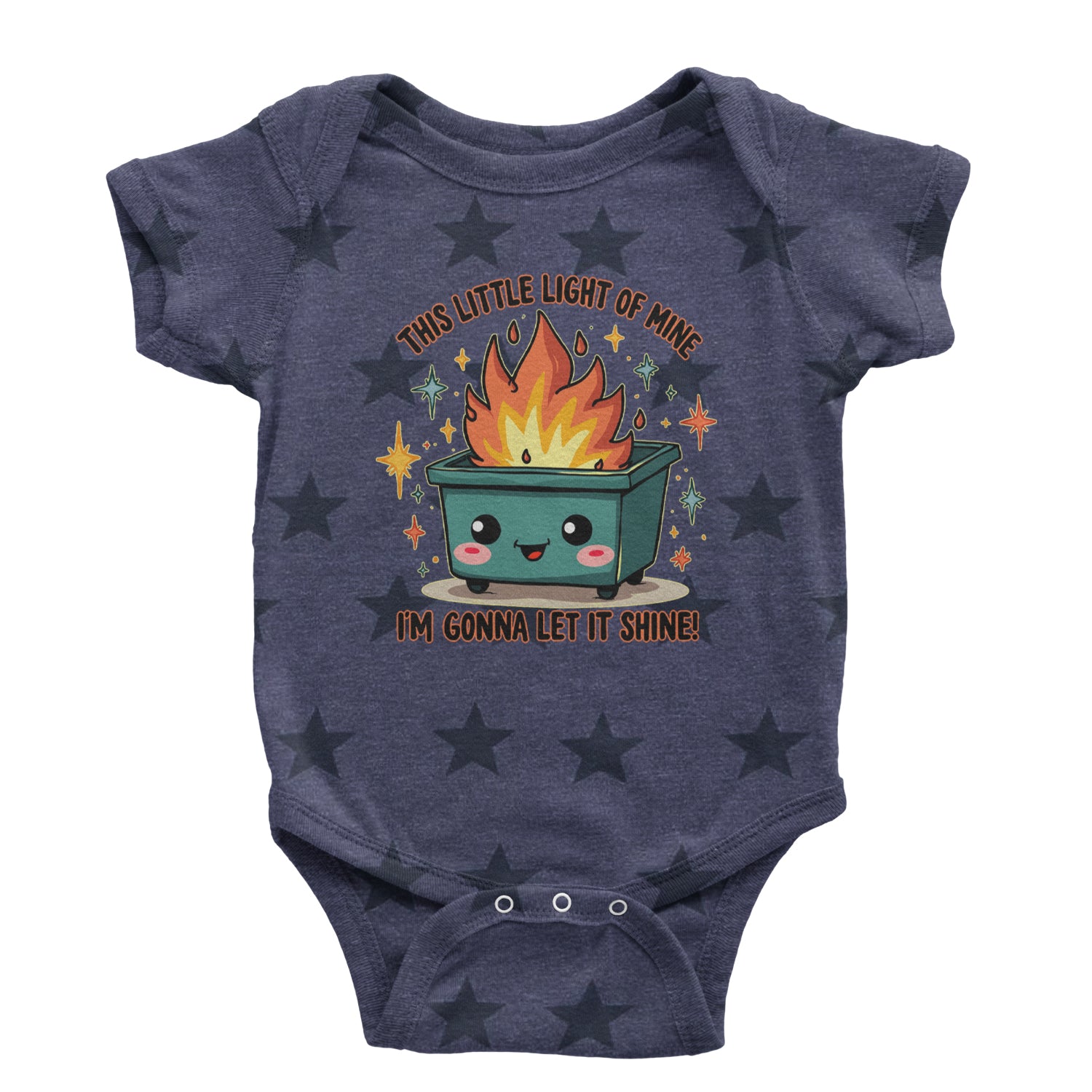 This Little Light of Mine Dumpster Fire Smile Face Infant One-Piece Romper Bodysuit Or Toddler T-shirt Navy Blue STAR