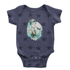 Mrs. Herpburn Iconic Watercolors Infant One-Piece Romper Bodysuit Or Toddler T-shirt Navy Blue STAR