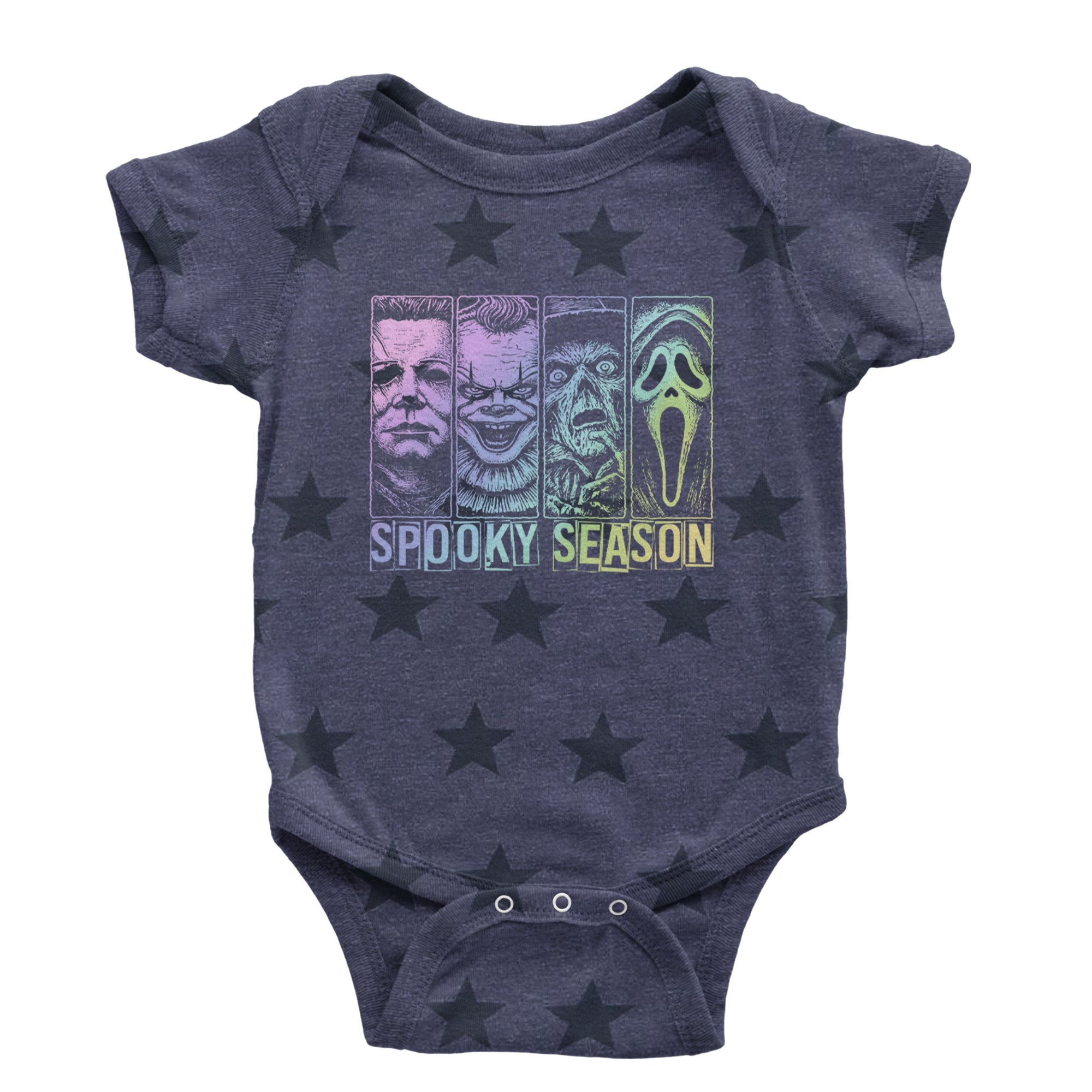 Spooky Season Horror Icons Halloween Infant One-Piece Romper Bodysuit Or Toddler T-shirt Navy Blue STAR