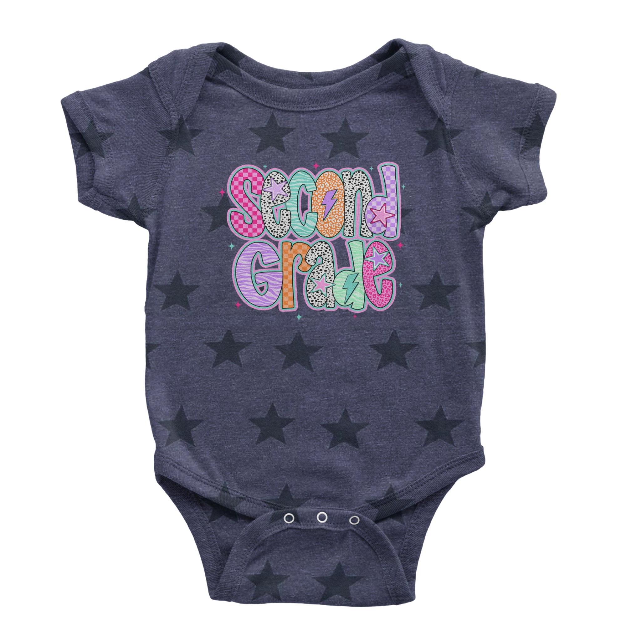 Second Grade Star Colorful Back to School Infant One-Piece Romper Bodysuit Or Toddler T-shirt Navy Blue STAR