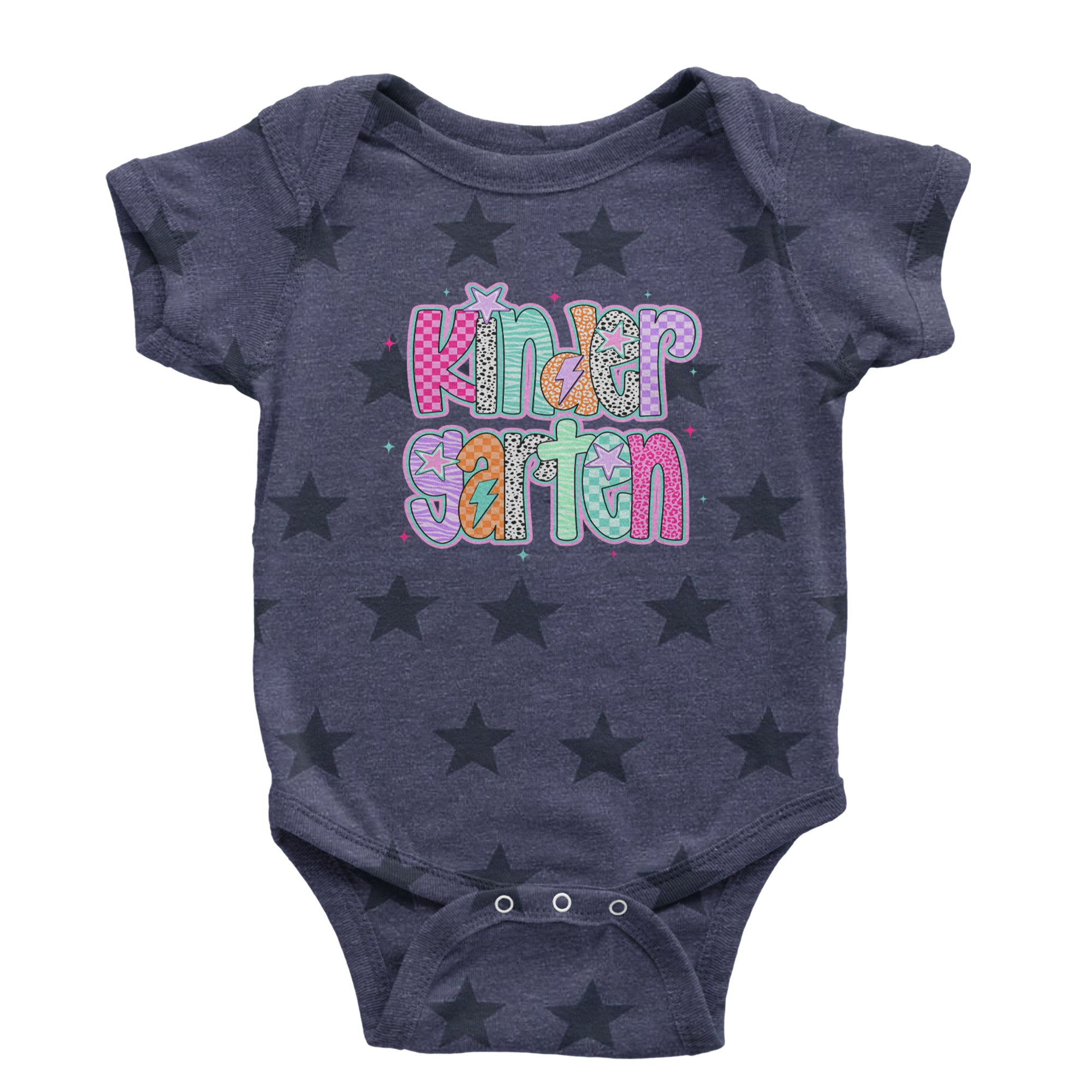 Kindergarten Cutie Colorful Back to School Infant One-Piece Romper Bodysuit Or Toddler T-shirt Navy Blue STAR