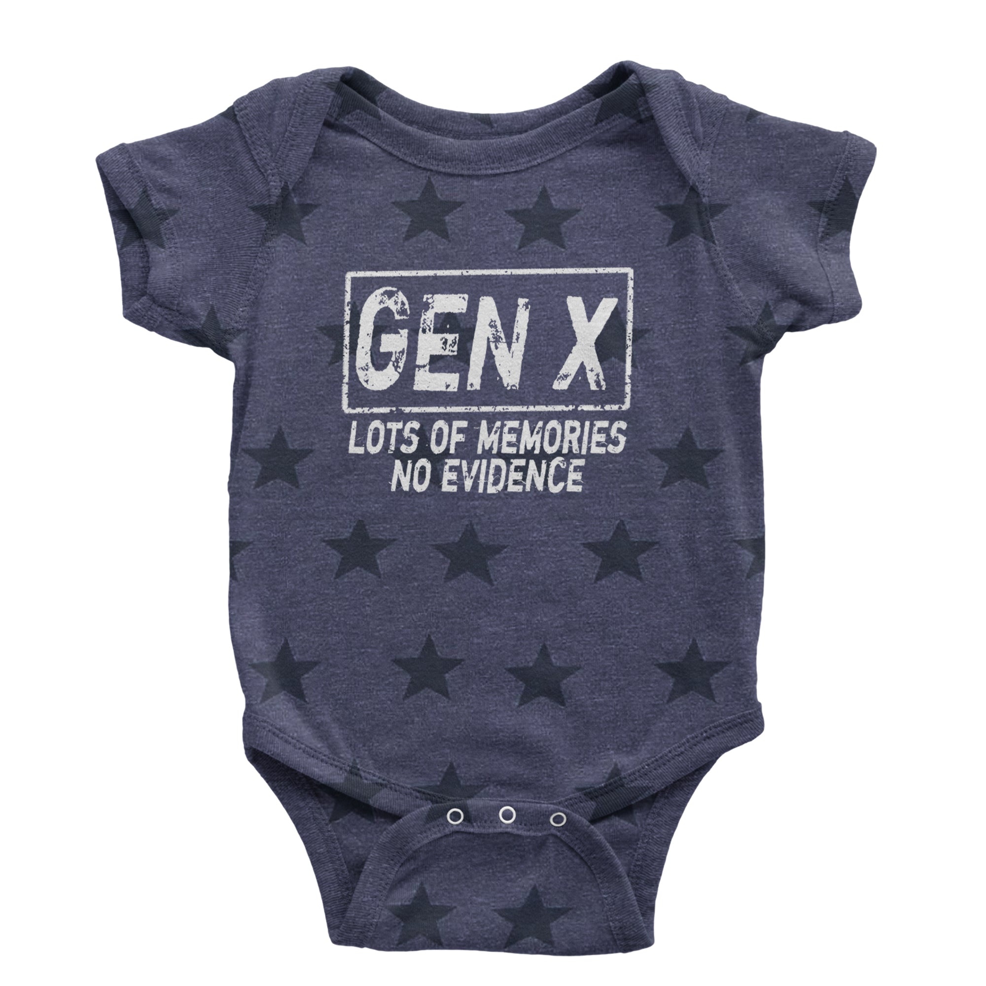 Gen X Lots of Memories No Evidence Nostalgia Infant One-Piece Romper Bodysuit Or Toddler T-shirt Navy Blue STAR