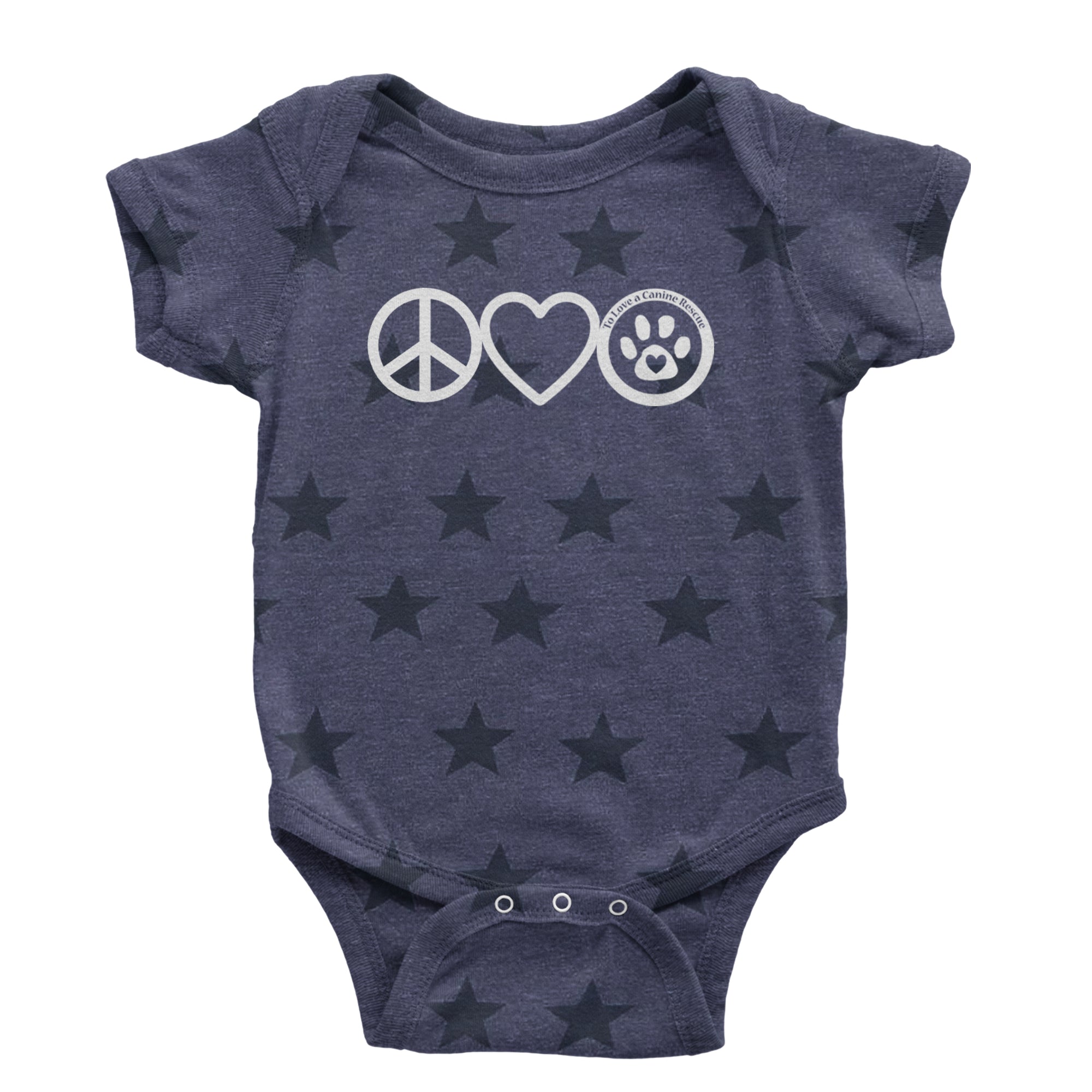 Peace, Love and TLC Dog Rescue Infant One-Piece Romper Bodysuit Or Toddler T-shirt Navy Blue STAR
