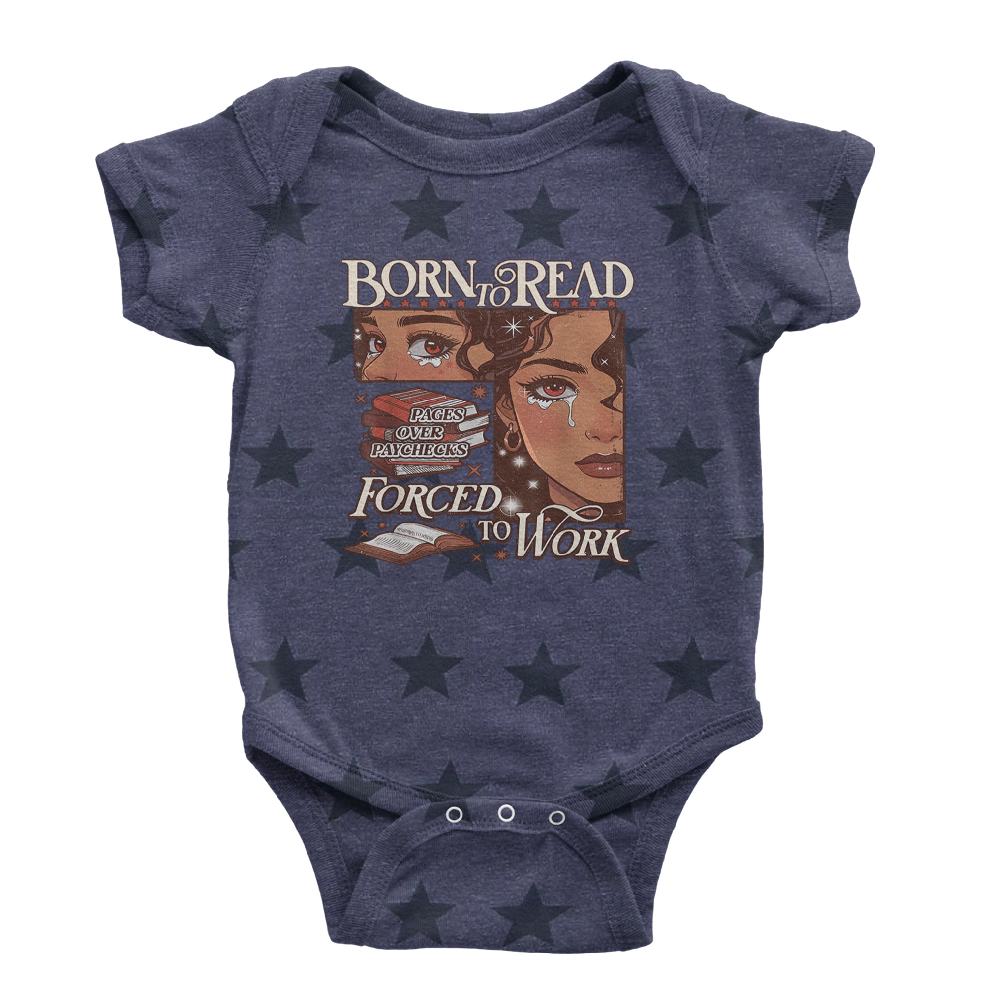 Born To Read Pages Over Paychecks Infant One-Piece Romper Bodysuit Or Toddler T-shirt Navy Blue STAR