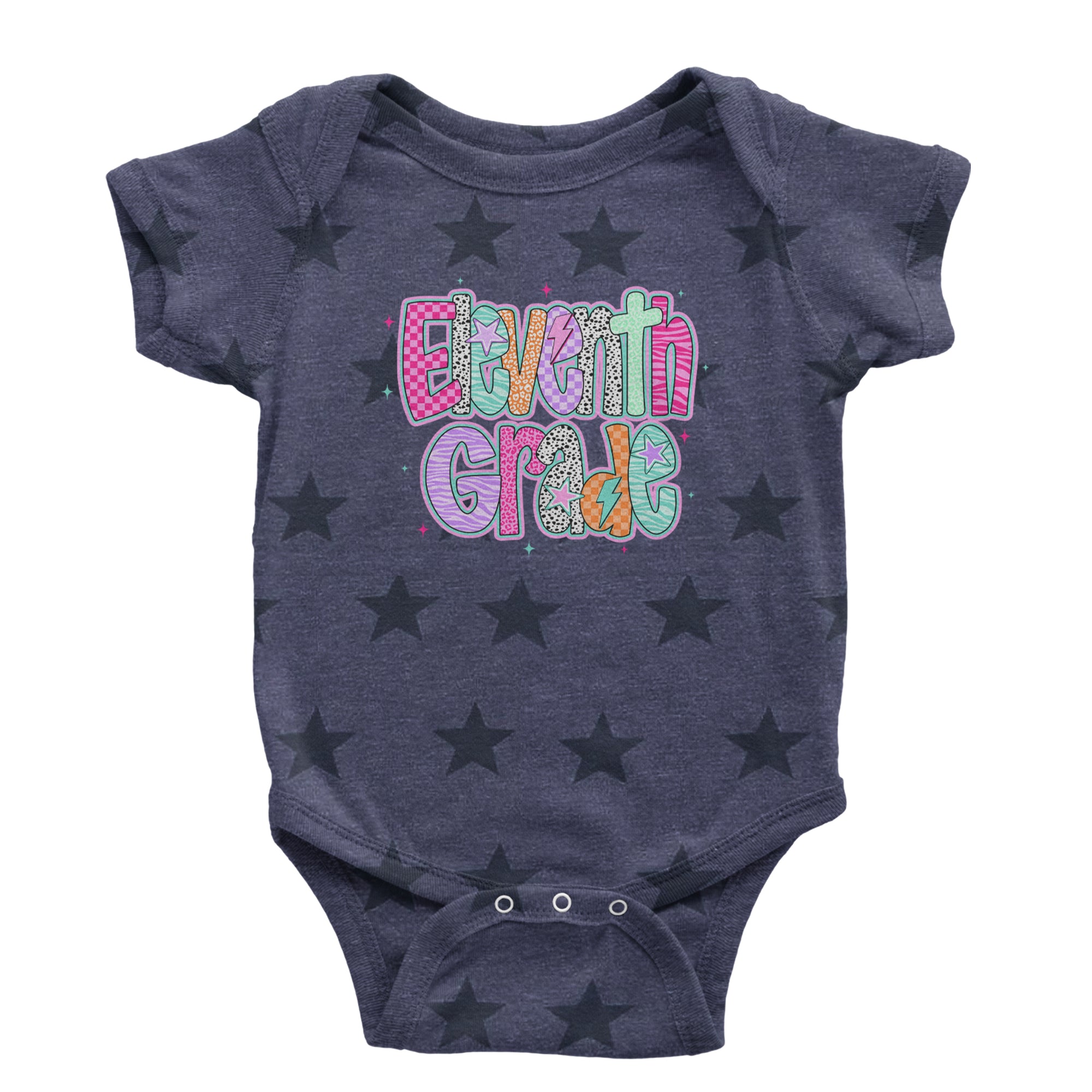 Eleventh Grade Extra Colorful Back to School Infant One-Piece Romper Bodysuit Or Toddler T-shirt Navy Blue STAR