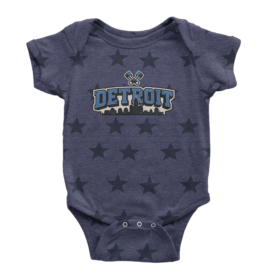 Detroit Motor City Retro Piston Infant One-Piece Romper Bodysuit Or Toddler T-shirt Navy Blue STAR