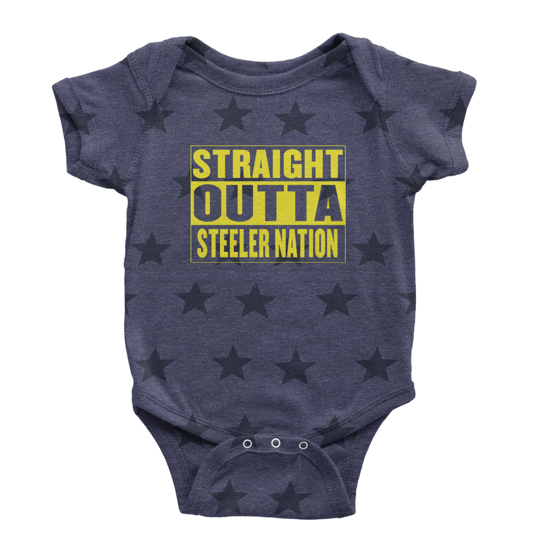 Straight Outta Steeler Nation Football graphic on Onesie and Toddler T-Shirt in Navy Blue STAR